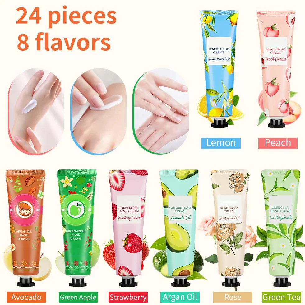 Nawilżający mini krem do rąk, 24 x 30 ml Naprawczy krem do rąk, dodatkowe nawilżające suche i popękane odżywcze balsam ochronny na Dzień Matki, urodziny, Boże Narodzenie, dla dziewczyny żony