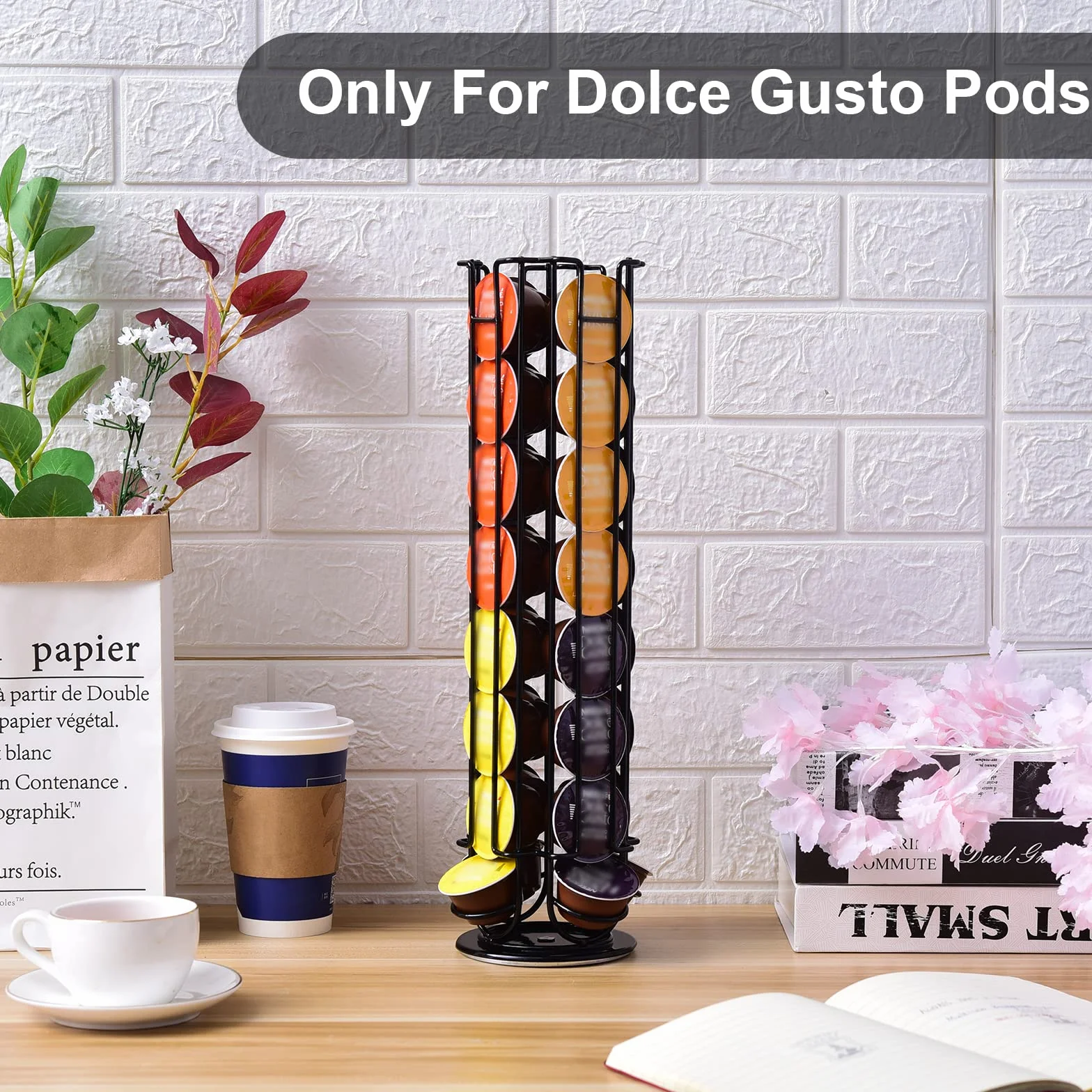 Uchwyt na kapsułki do kawy,kompatybilny z 32 kapsułkami Dolce Gusto, obracany o 360° i antypoślizgowy, dozownik kapsułek, czarny.