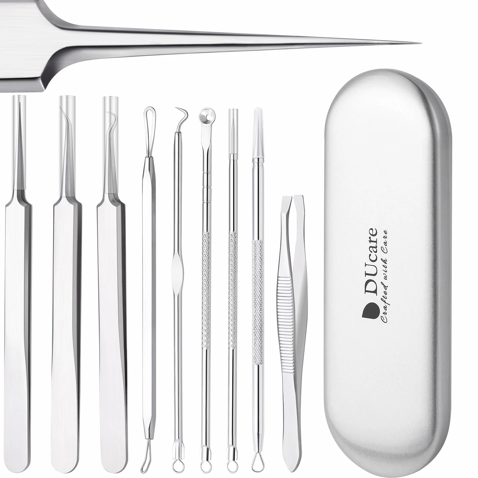 DUcare Blackhead Remover Comedone Squeezer Zestaw 9 profesjonalnych pincet ekstrakcyjnych Zestaw do usuwania trądziku Pryszcze Ekstraktor zaskórnikowy do pielęgnacji twarzy z etui
