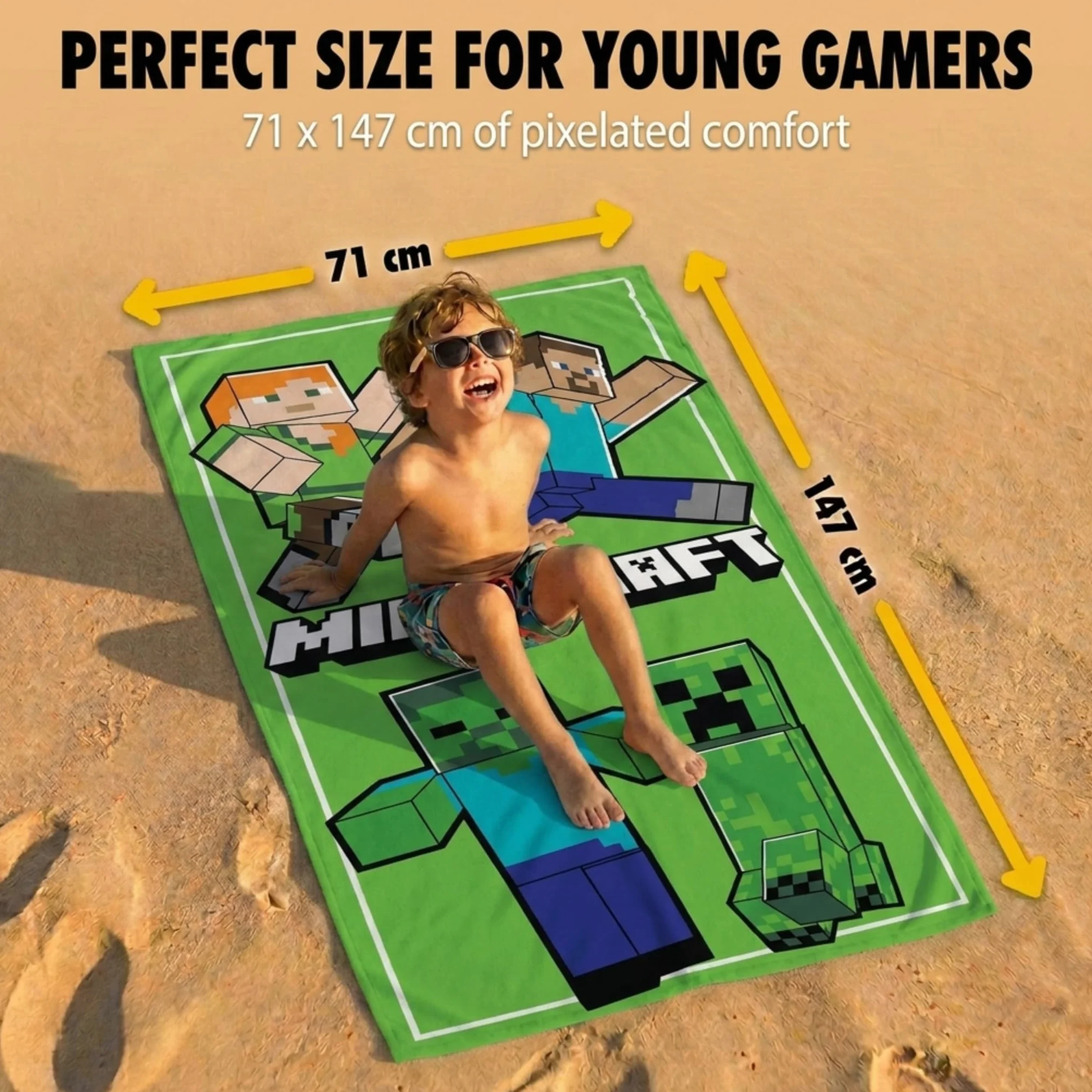 Jay Franco Kids Minecraft 100% bawełniany ręcznik plażowy – 71 x 147 cm, super miękki ręcznik kąpielowy, basenowy i podróżny, oficjalny produkt licencjonowany, zielony