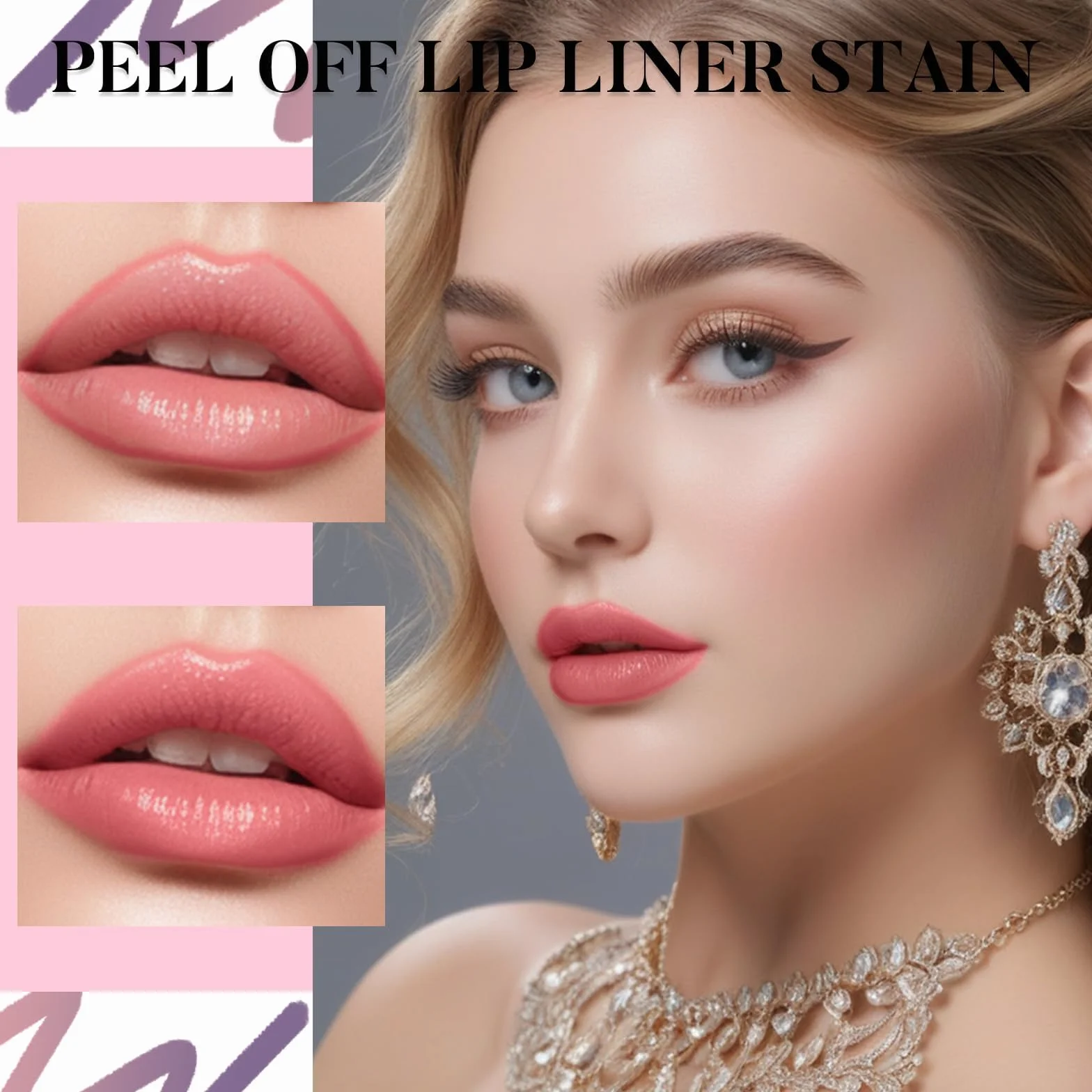 Prreal Zestaw 3 szt. peel off Lip Liner Stainstain, matowe wykończenie konturówki do ust, wodoodporny, długotrwały, nieprzywierający