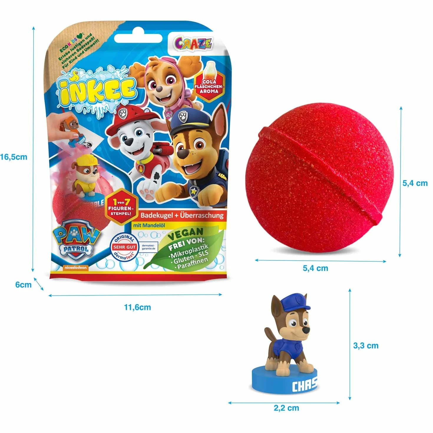 INKEE Surprise Paw Patrol – Zestaw 3 Bomb do Kąpieli dla Dzieci z Niespodzianką, Kule do Kąpieli ze Stempelkami Psi Patrol – Dodatek do Kąpieli dla Dzieci
