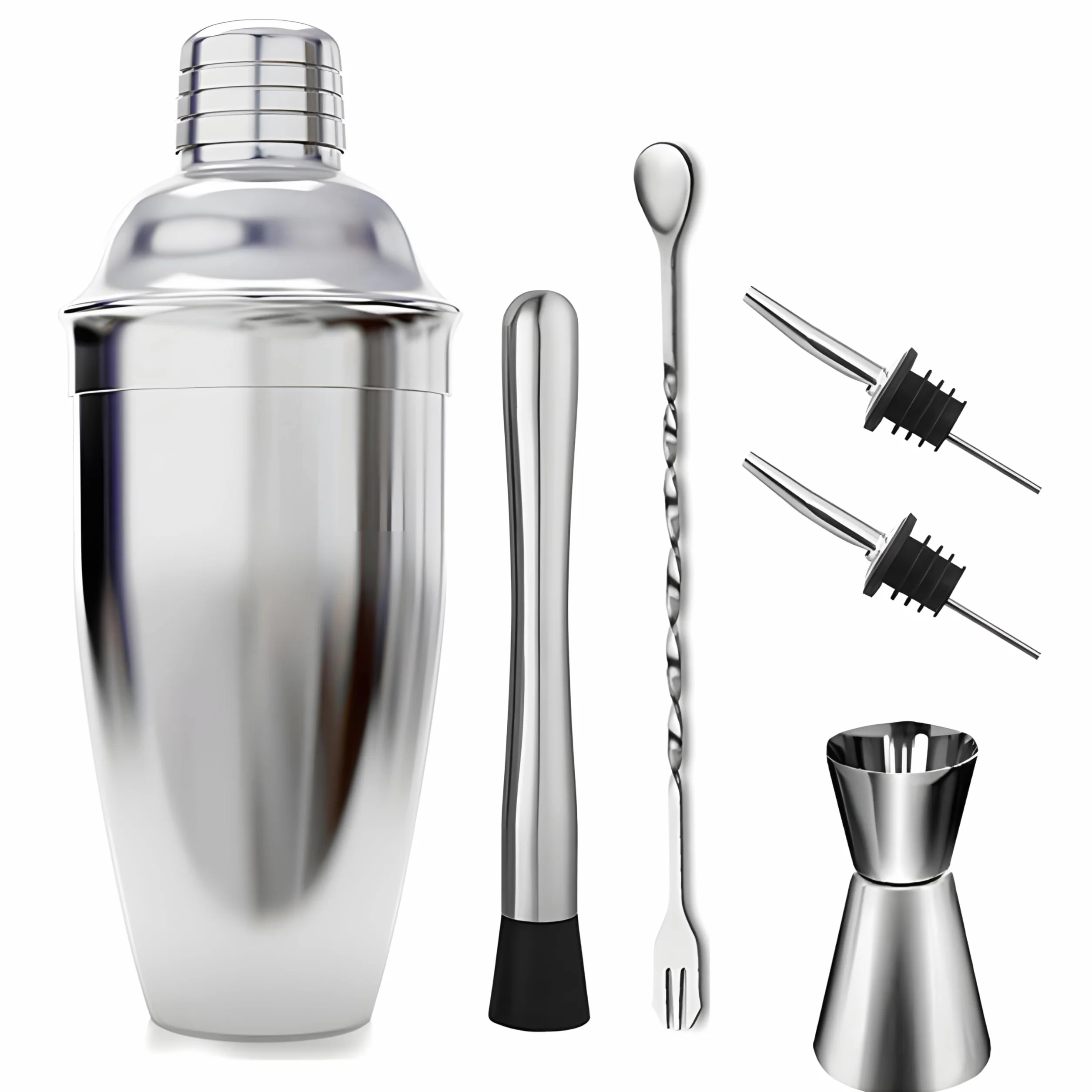 Retoo Zestaw do koktajli, shaker do koktajli, zestaw barowy ze stali nierdzewnej, 750 ml, 6-częściowy zestaw do shaker ze stali nierdzewnej, profesjonalny zestaw do mieszania koktajli, zestaw barowy