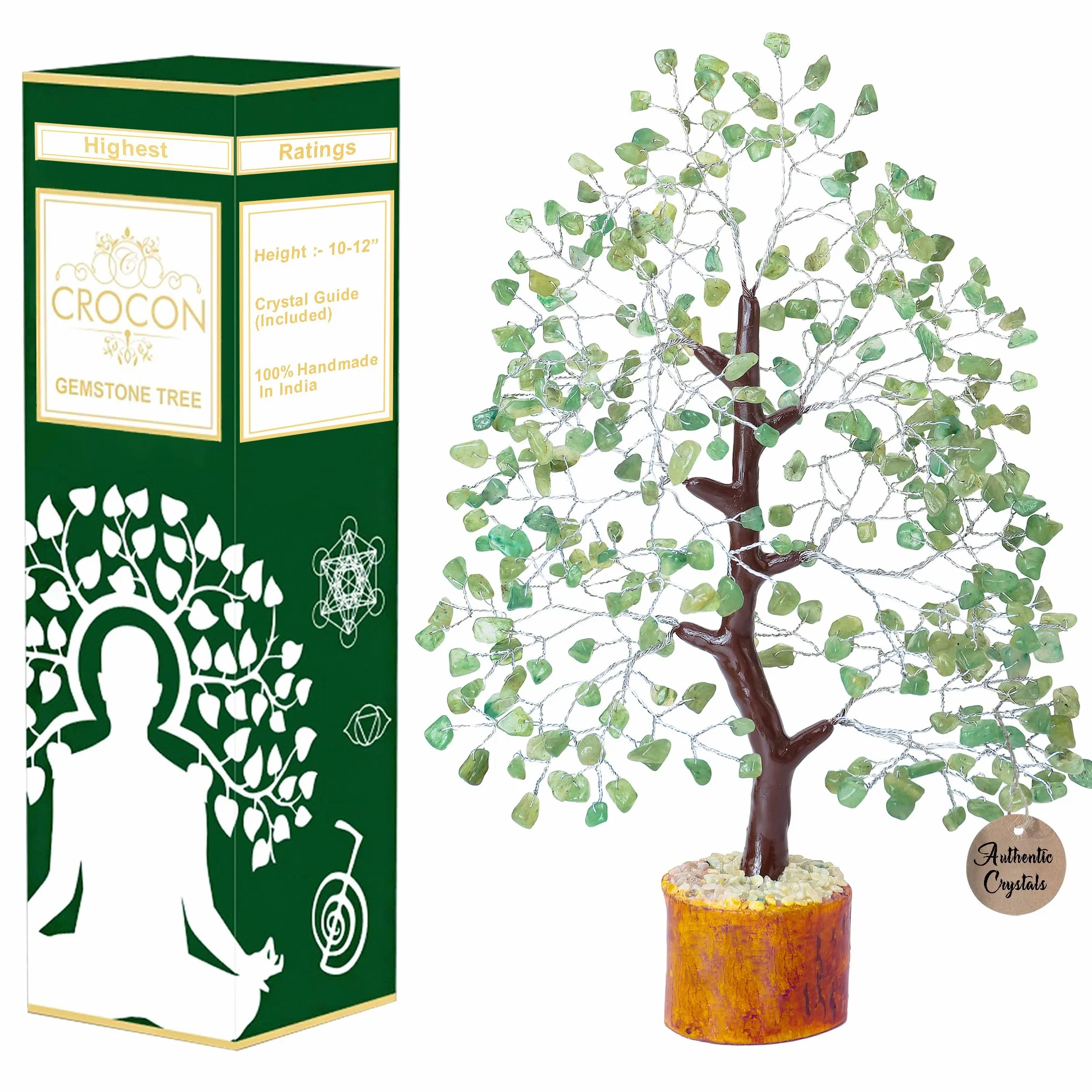 Crocon Green Jade Gemstone Money Tree Feng Shui Bonsai 10-12 Inch