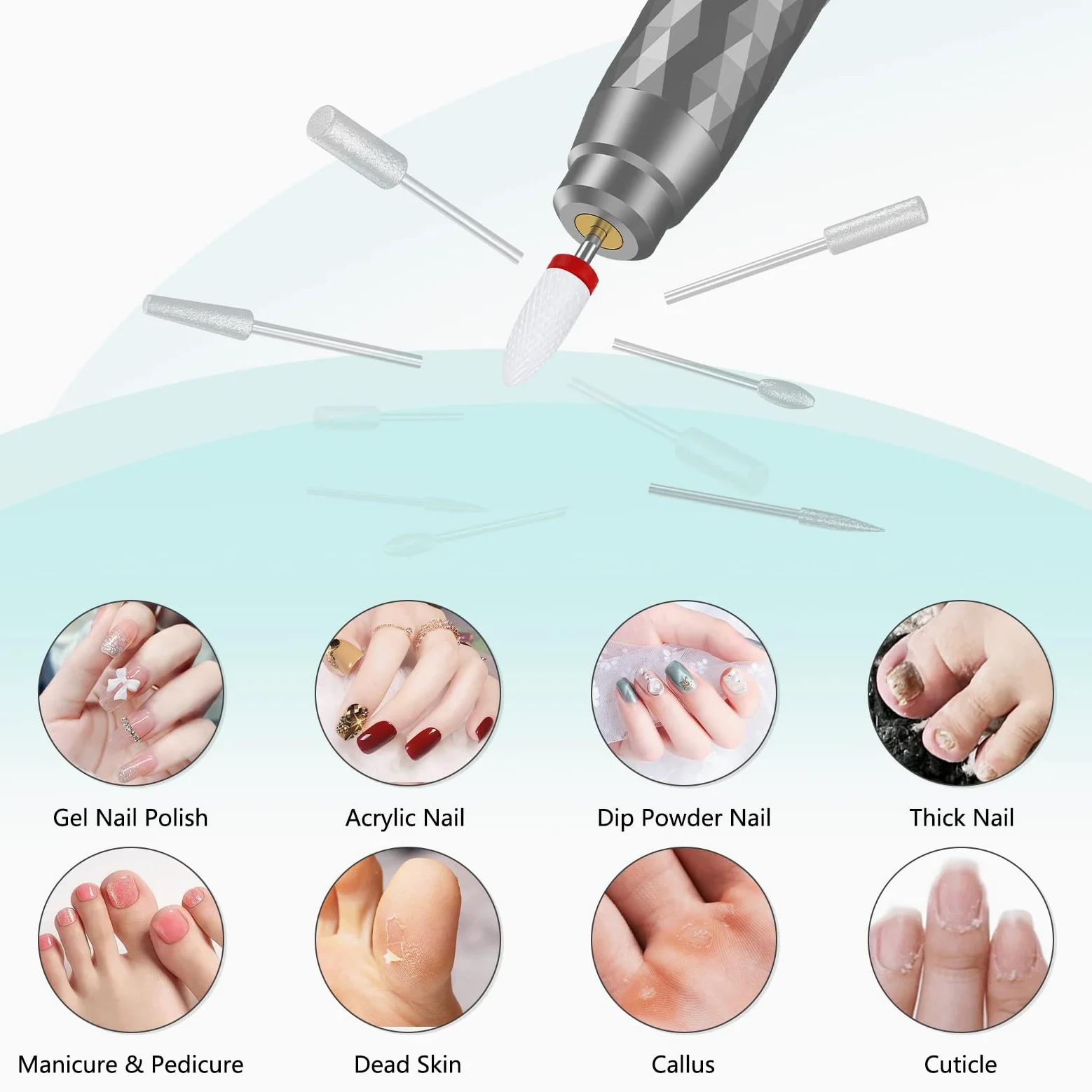 Elektryczna wiertarka do paznokci, profesjonalna, bezprzewodowa, elektryczna pilnik do paznokci akrylowych, zestaw do manicure i pedicure do szlifowania, polerowania, przycinania (kolor szary)
