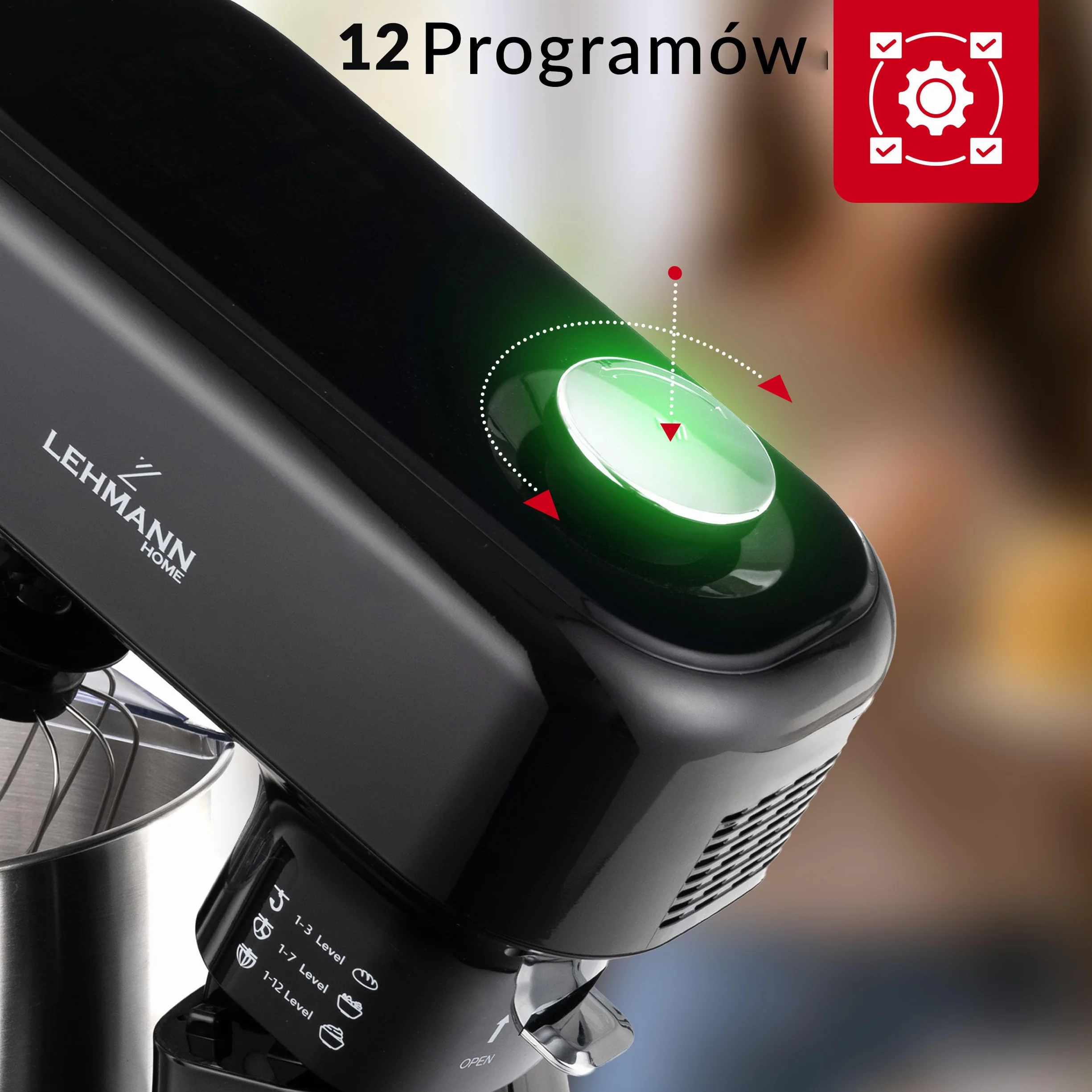 LEHMANN Wielofunkcyjny robot kuchenny planetarny 12 prędkości z funkcją ogrzewania i fermentacji, z wagą i timerem