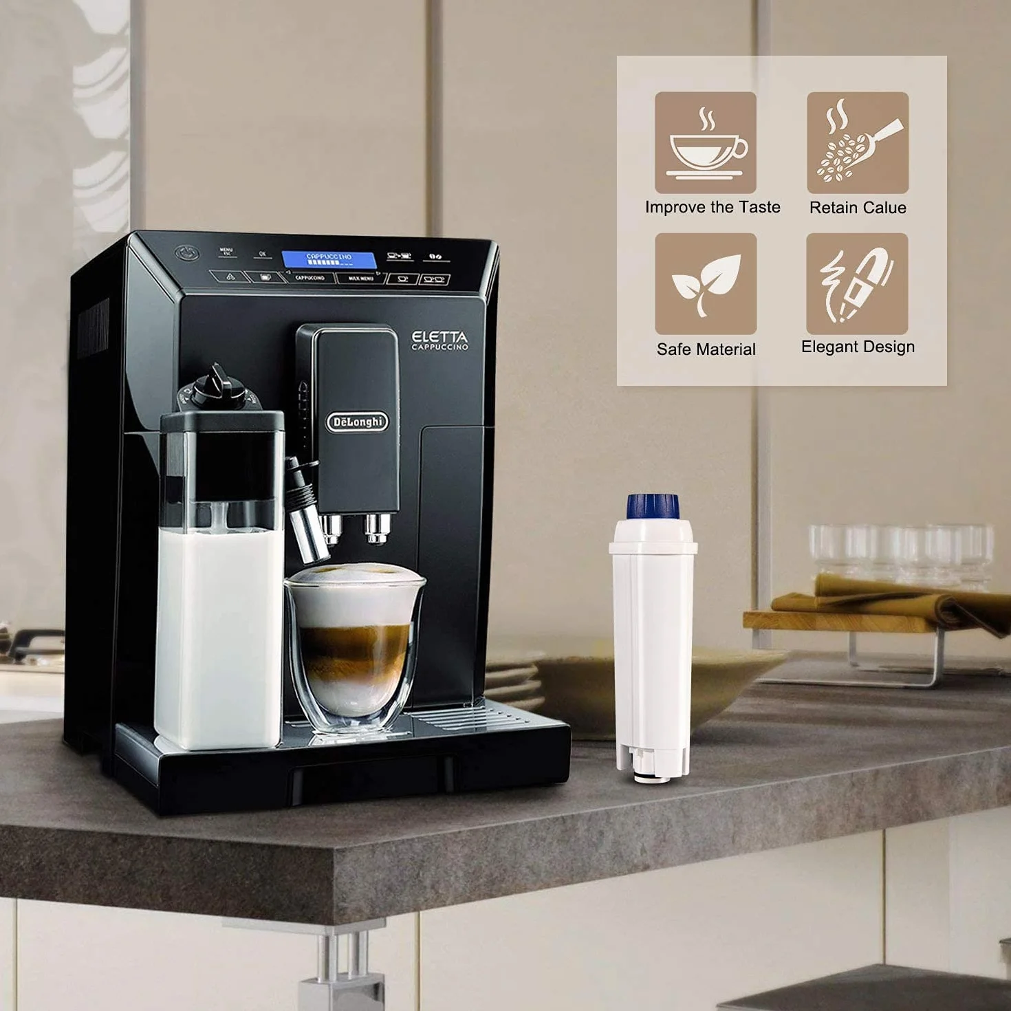 Aiitomg 2szt filtr wody do ekspresu do kawy DeLonghi, Magnifica s DLSC002 filtr do ekspresu do kawy De'Longhi serii ECAM, ETAM, EC, BC