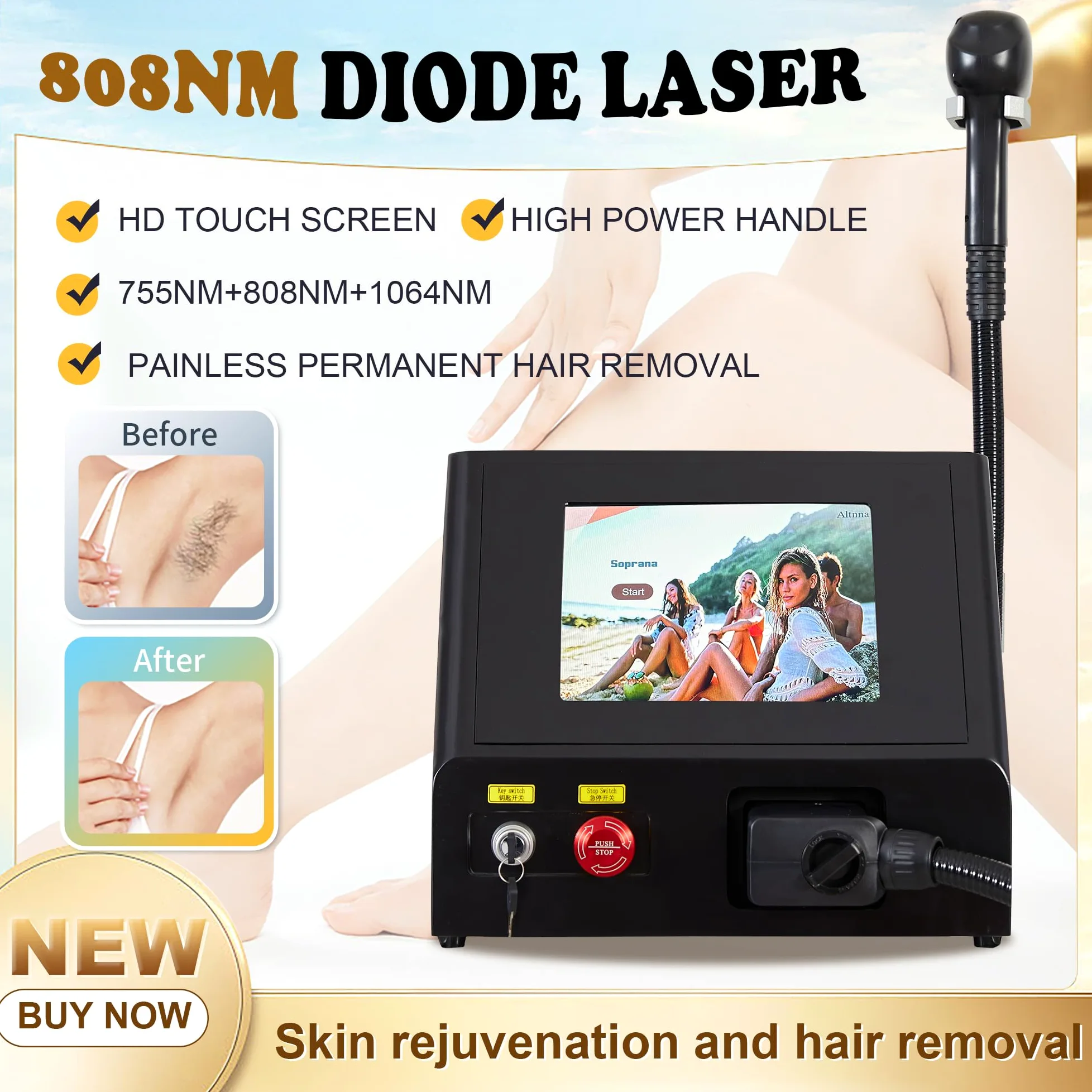 Depilator Laserowy Profesjonalny 3500W Alexandrite Ice Platinum 2025 - Bezbolesne Urządzenie do Trwałej Depilacji Diodowej dla Kobiet (Kolor Czarny)