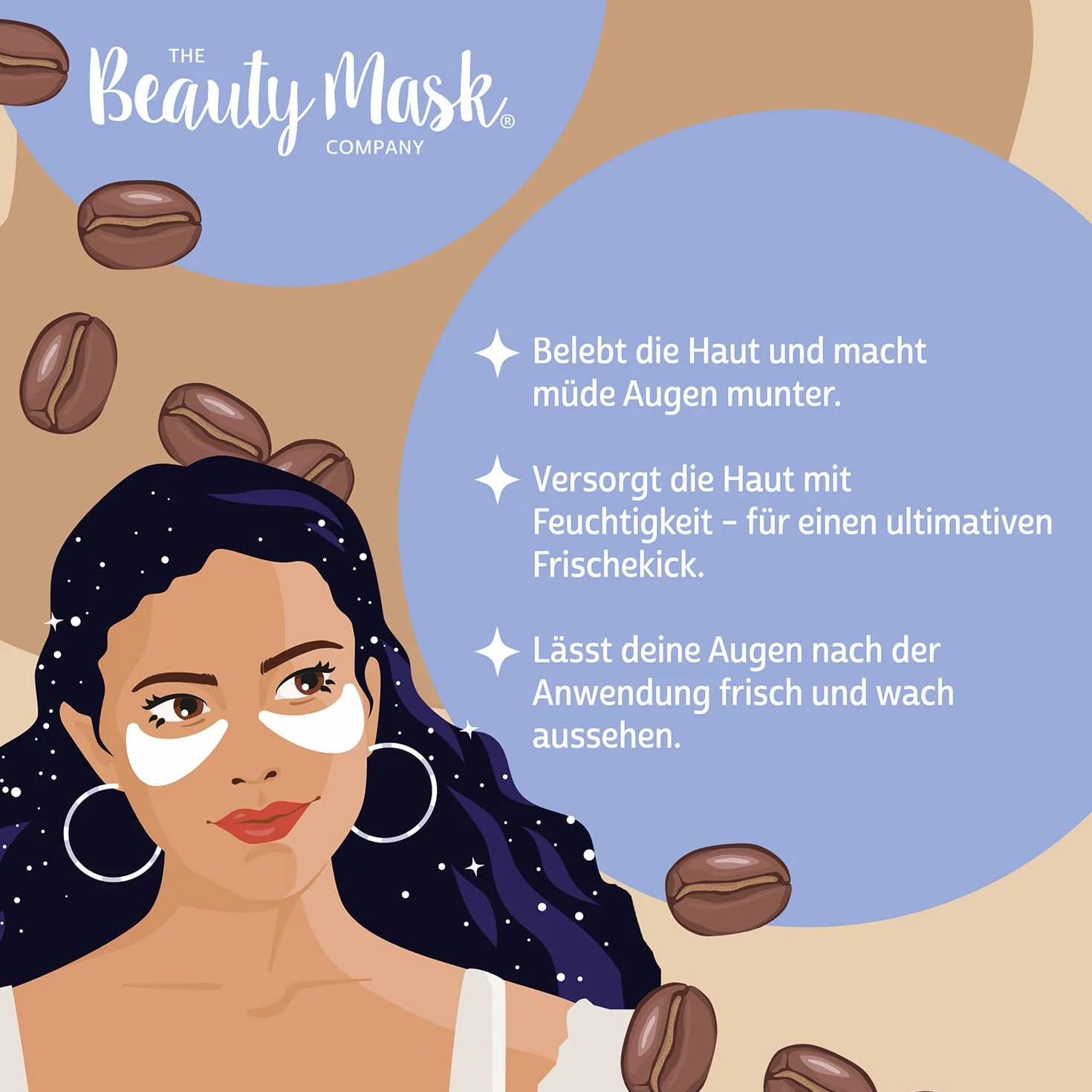 The Beauty Mask Company Chustowe płatki pod oczy | Kofeina Reload | pielęgnacja oczu dla natychmiastowej świeżości | 1 x saszetka z dwoma wkładkami