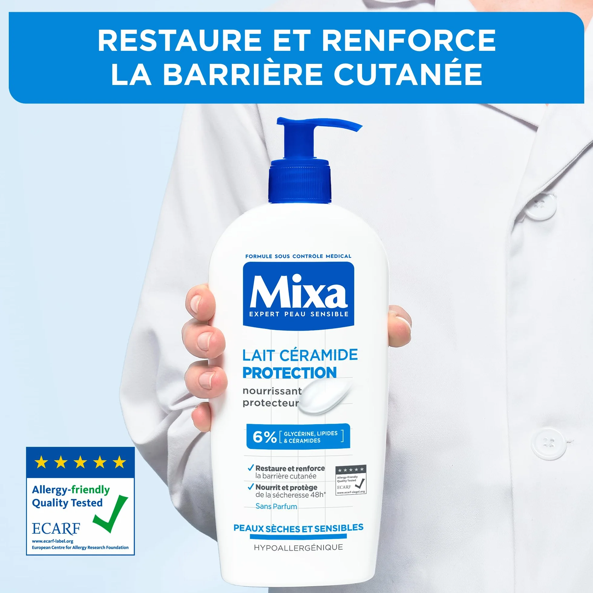 Mixa Ceramide Protect balsam do ciała do bardzo suchej skóry z 5% [gliceryna + skwalen + ceramidy] nawilża, wzmacnia i chroni barierę skórną, 400 ml.