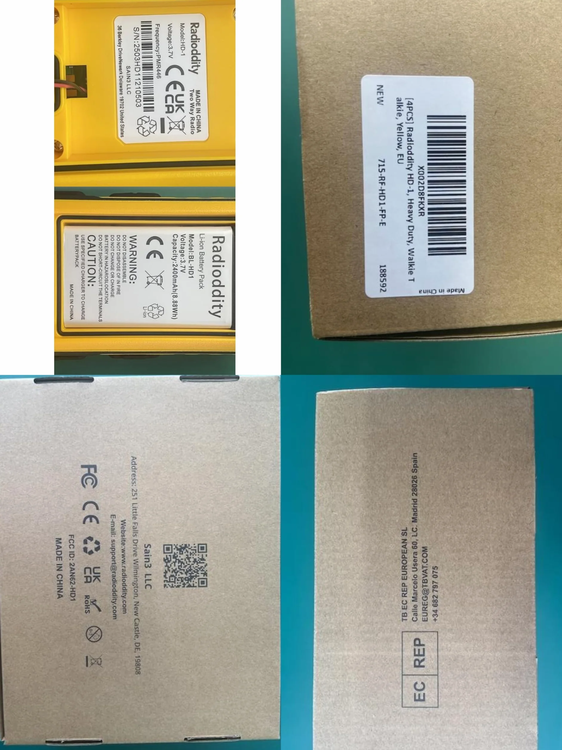 Radioddity HD-1 Walkie Talkie IP67 wodoodporny, wytrzymały, pyłoszczelny i odporny na wstrząsy zestaw radiowy PMR, z jednym przyciskiem połączenia grupowego, alarmem wibracyjnym, SOS, ładowaniem