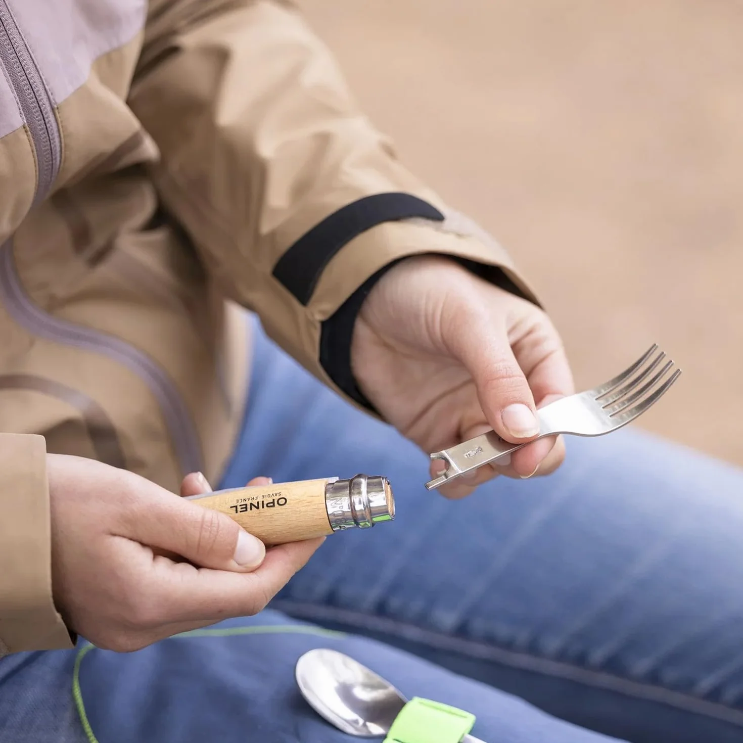 Opinel PICNIC PLUS 3-częściowy zestaw do noża nr 08, widelec i łyżka 10,5 cm