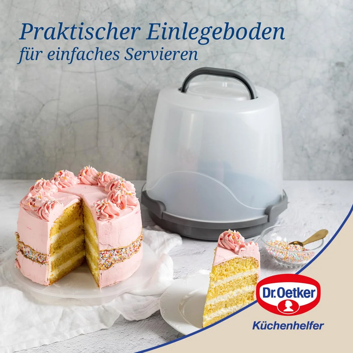 Dr. Oetker Pudełko transportowe na ciasto, bardzo wysokie – okrągłe pudełko transportowe z półką – miejsce na ciasta i torty o wysokości 20 cm