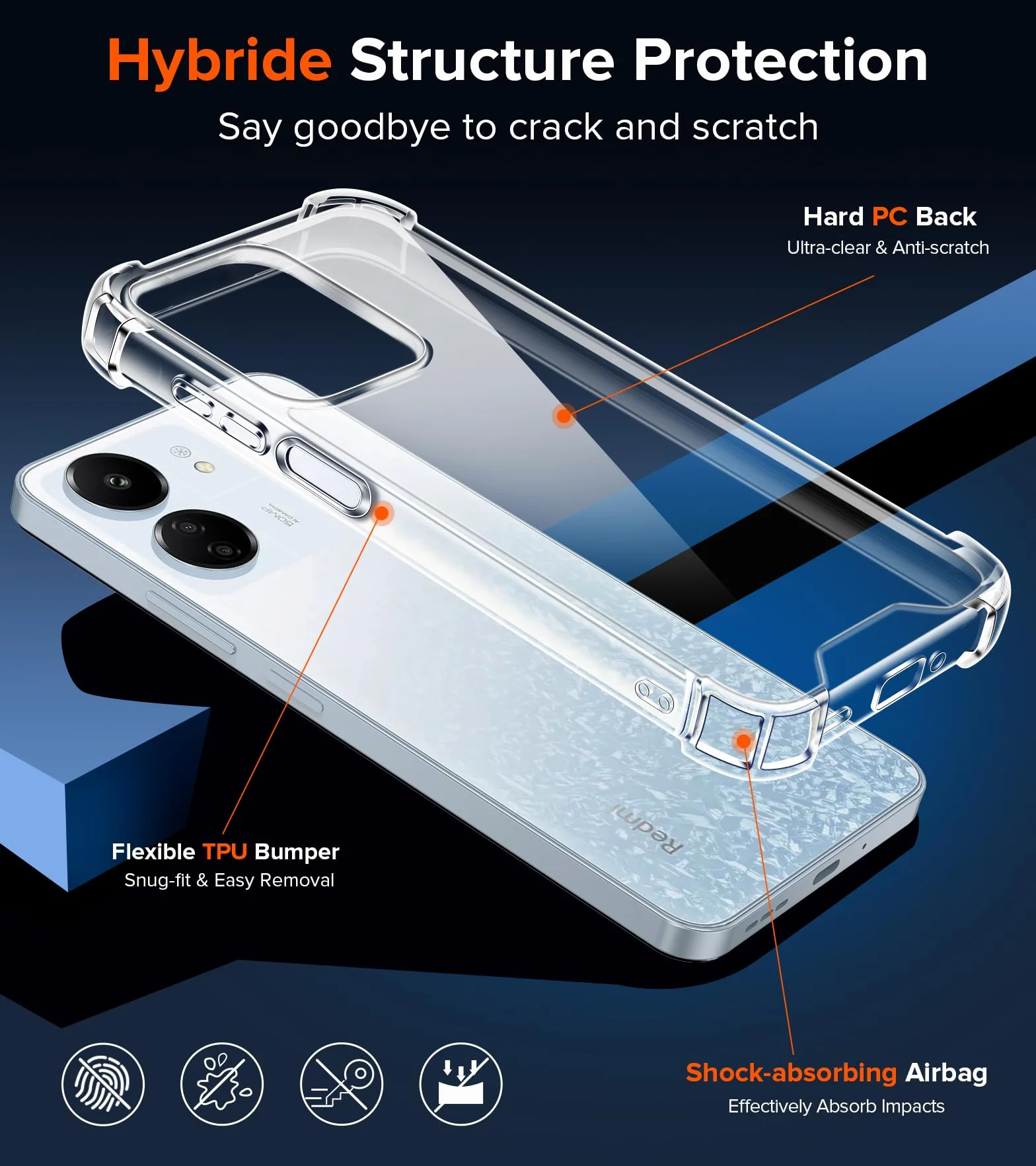 iVoler Przeciw żółknięciu jasne etui do Xiaomi Redmi 13C / Poco C65, [Odporny na wstrząsy klasy wojskowej] Przezroczysty futerał do amortyzacji z miękkiego TPU