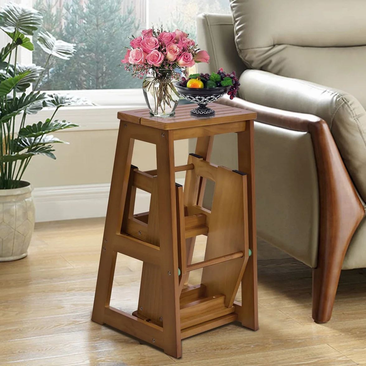 COSTWAY Drabinka taboret 3 stopnie składane krzesło 150 kg 66 cm drabina z litego drewna