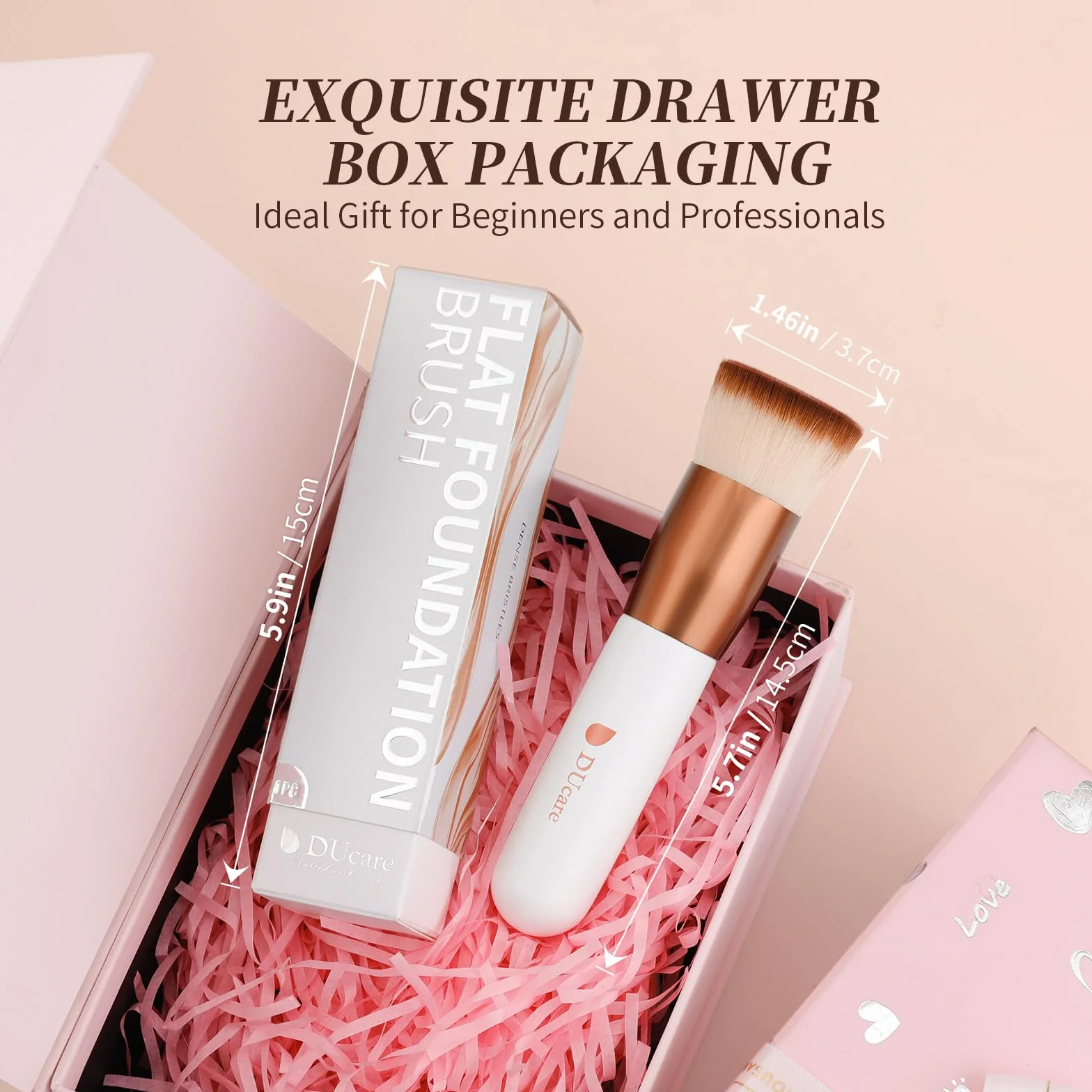 DUcare Pędzel do podkładu Płaski wierzchołek Kabuki Pędzel, syntetyczny Profesjonalny płyn Blending Mineral Powder Makeup Tools, Roségold/Weiß