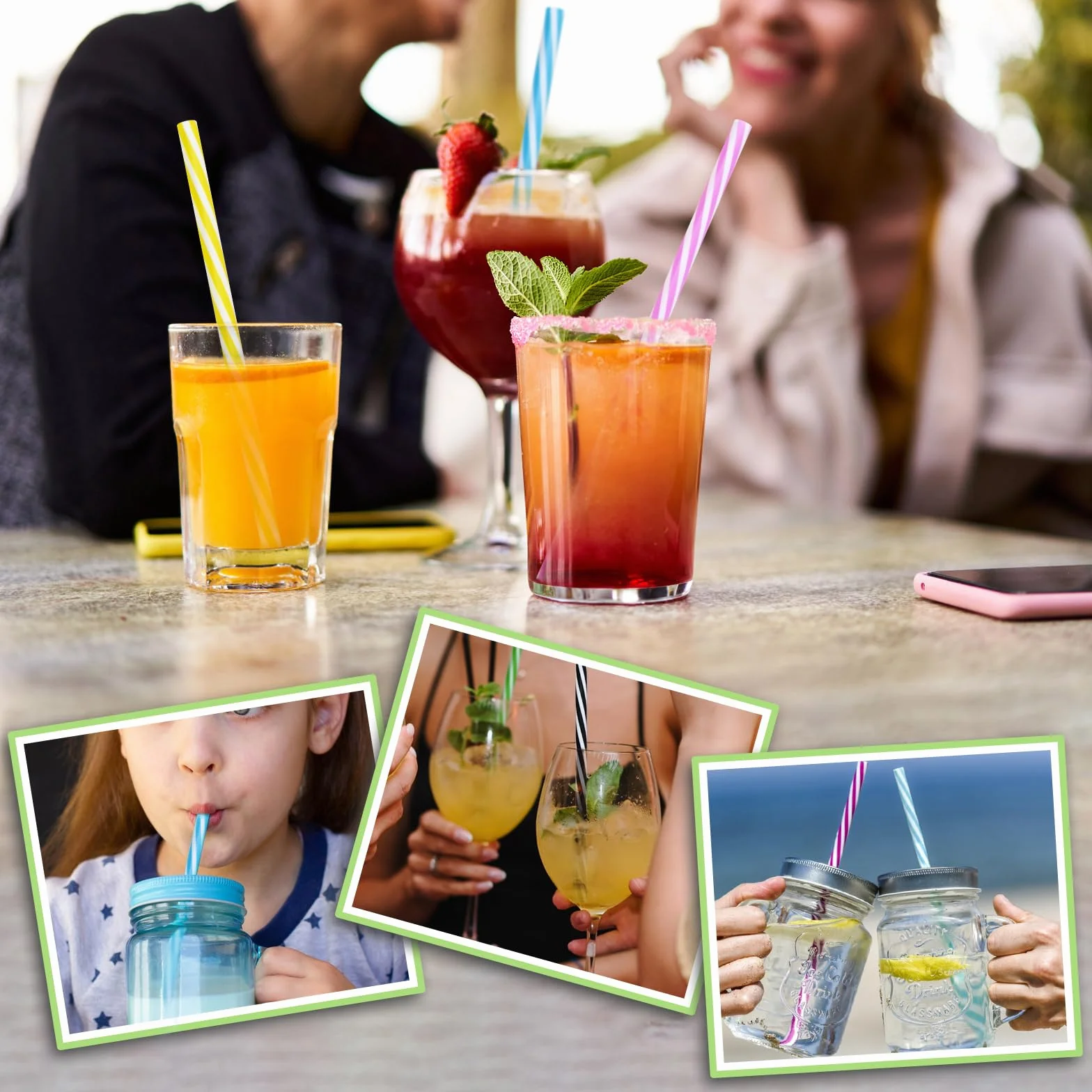 Plastikowe słomki wielokrotnego użytku 80 sztuk z szczoteczką do smoothie, soków, napojów gorących (0,28 cala, 9,06 cala)