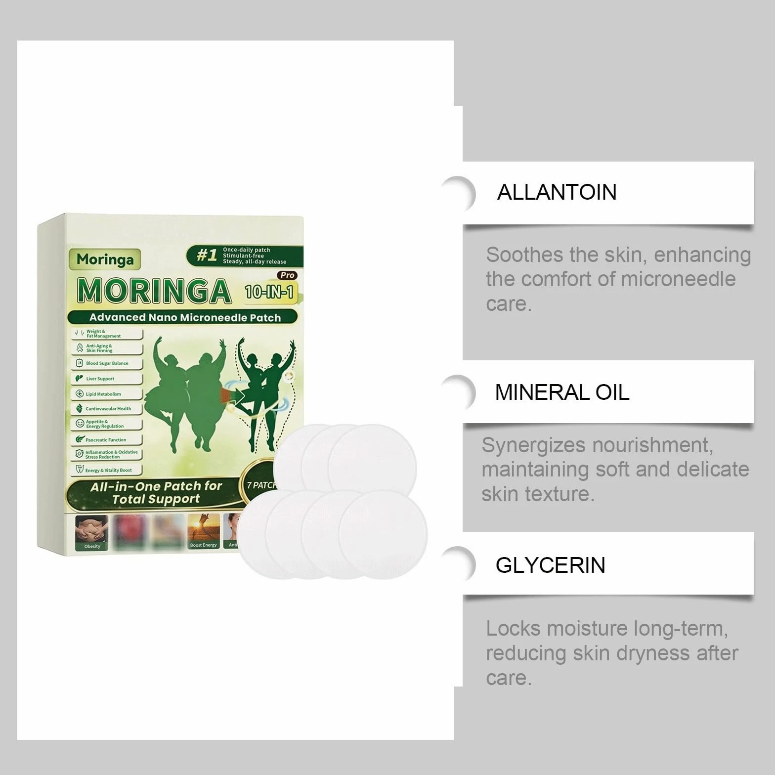 Plaster wyszczuplający 10 w 1 Moringa i Berberyna, naturalna nano-mikroneedle, ultra cienka niewidoczna, łatwa w aplikacji, spłaszcza brzuch, ujędrnia skórę, codzienne użytkowanie dla mężczyzn i