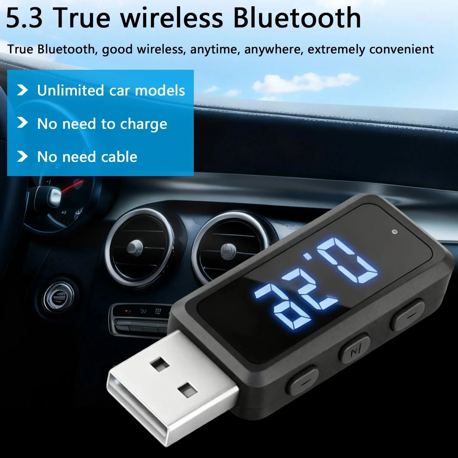 HENGBIRD Samochodowy nadajnik-odbiornik Bluetooth 5.3 Zestaw głośnomówiący Mini USB Power Car Kit Auto Stereo Bezprzewodowy adapter audio do radia FM samochodu