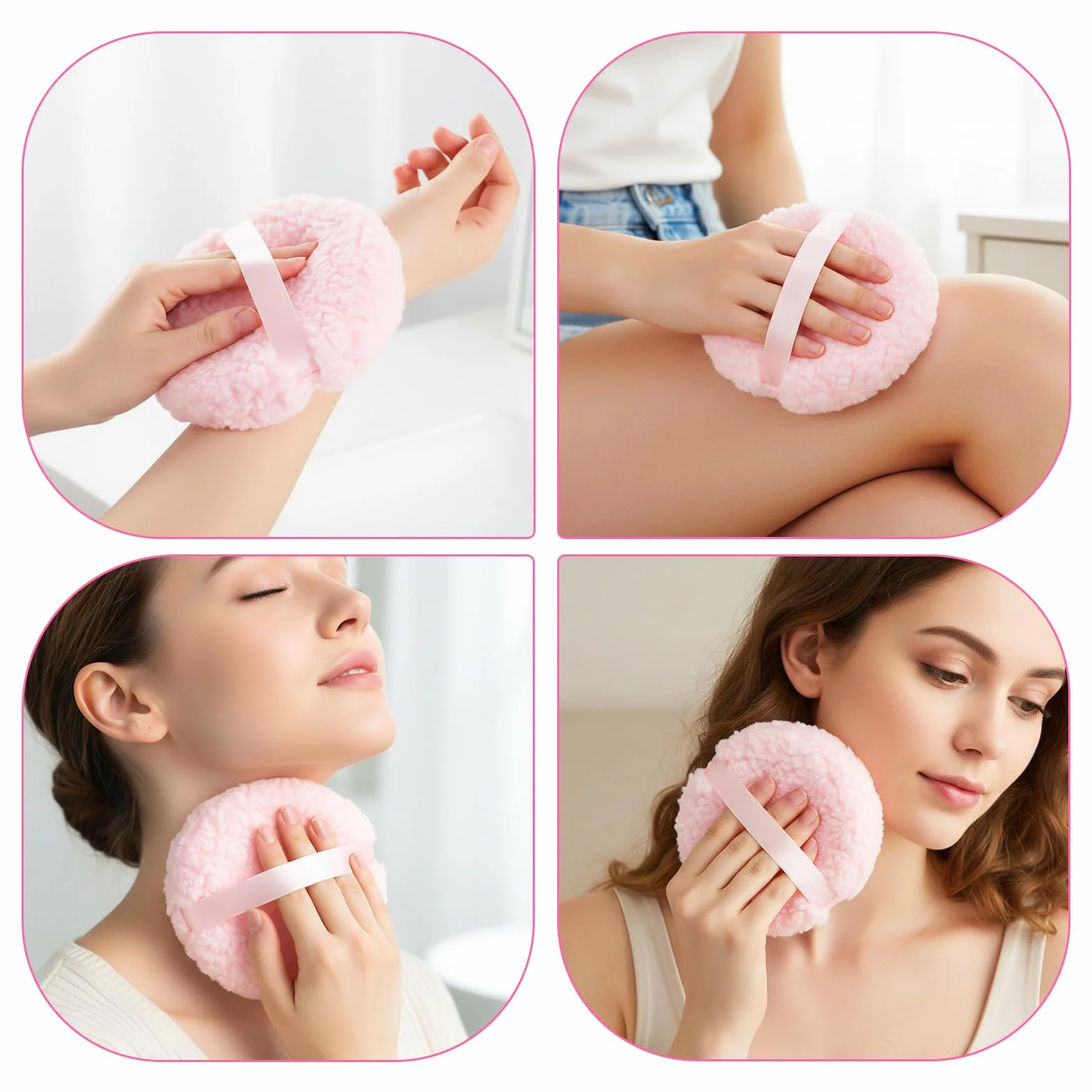 3 sztuki pudru puff, 15 cm, duży puder, z 2 małymi gąbkami do pudru do pudru, do pudru do ciała, pudru do ciała, pudru, do mokrej, suchej twarzy i ciała, talk (różowy)