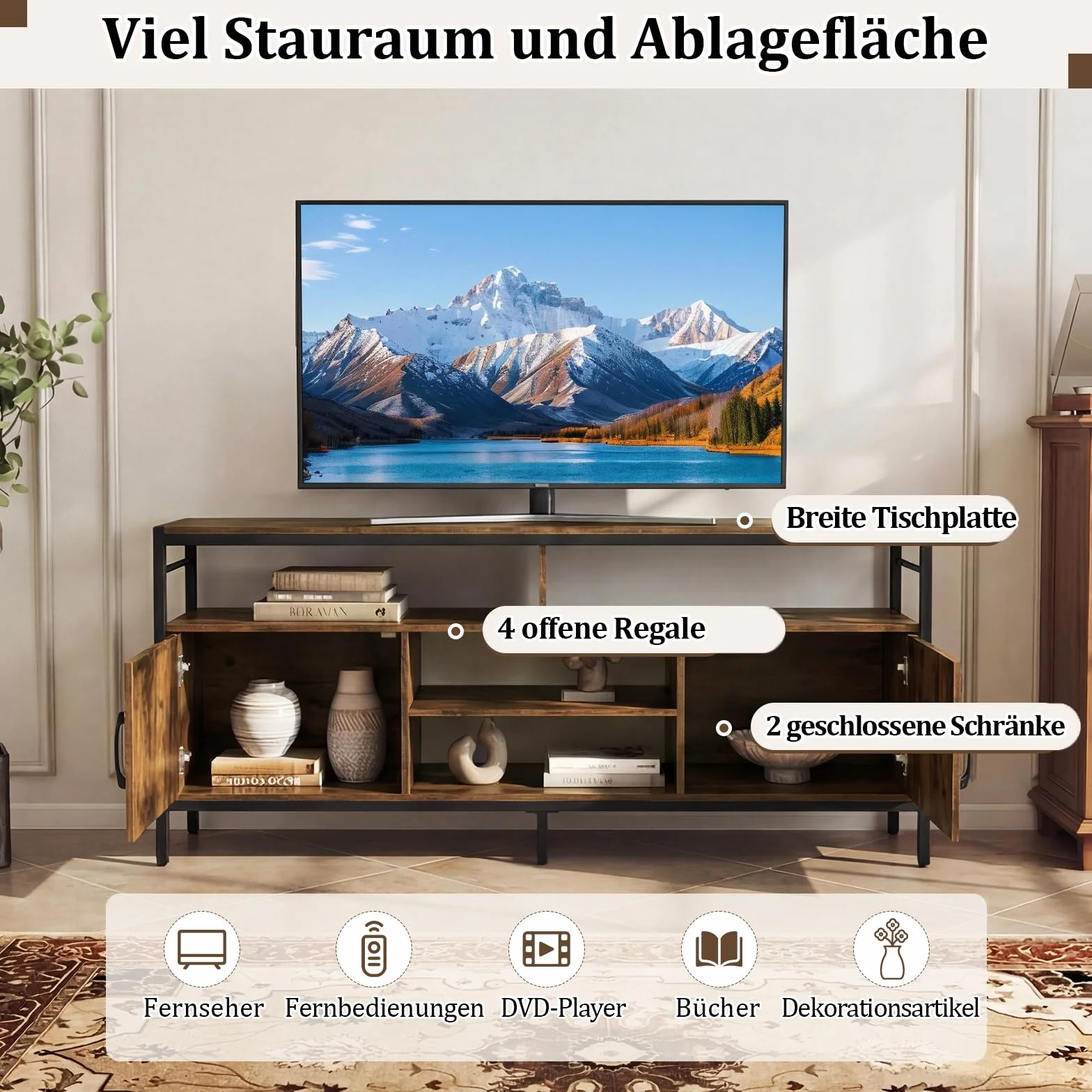 COSTWAY Szafka pod telewizor 65" 147x35x63.5 cm brązowa z metalowymi nogami