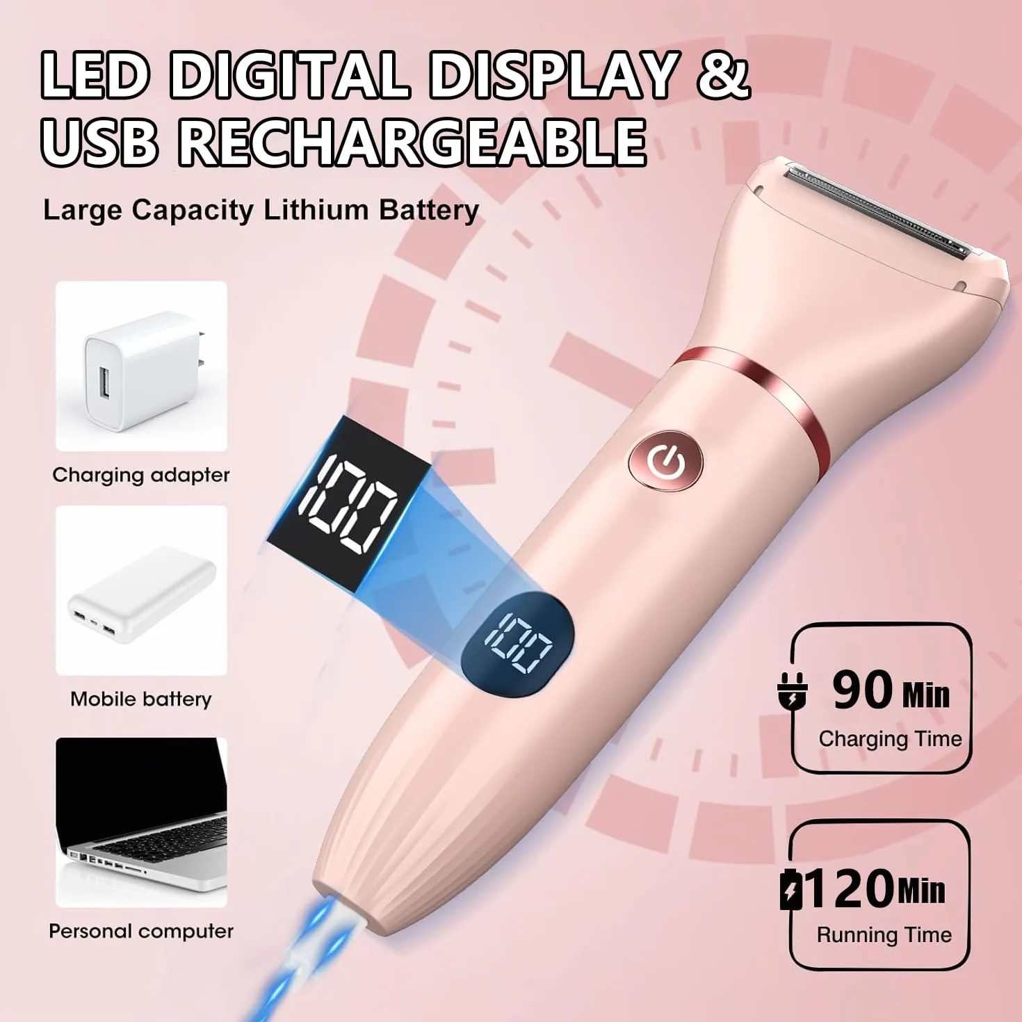 Golarka Damska 3 w 1, Bezprzewodowa, Elektryczna Golarka dla Kobiet, do Ciała, Nóg, Twarzy i Okolic Bikini, Przenośna, na Mokro i Sucho, Ładowanie przez USB