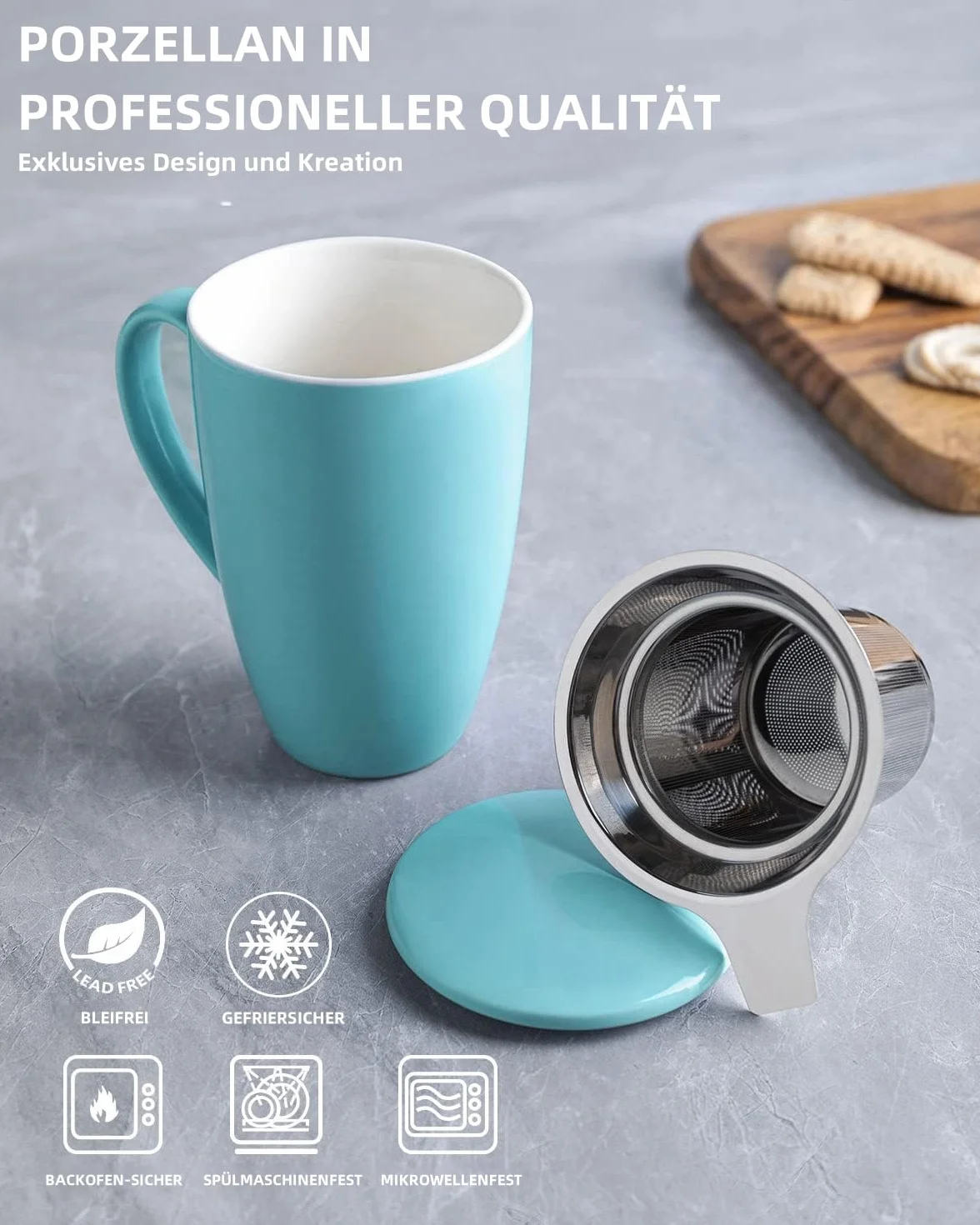 Porcelanowa filiżanka do herbaty z zaparzaczem i pokrywką 450 ml