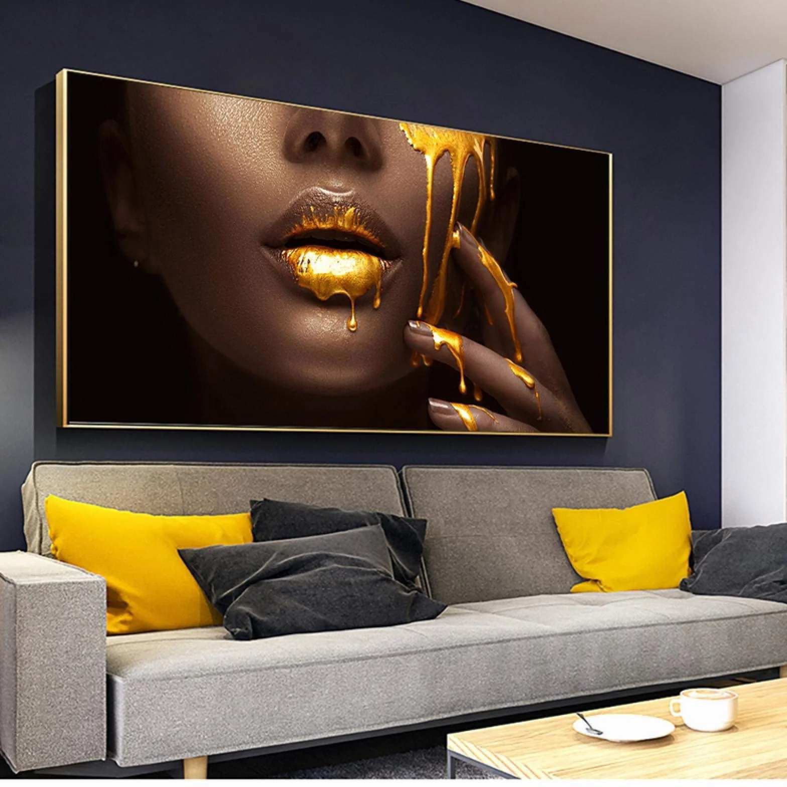 DUDLOO Złote usta łzy afrykańskie kobiety obrazy na płótnie sztuka ścienna dekoracja domu 80 x 160 cm