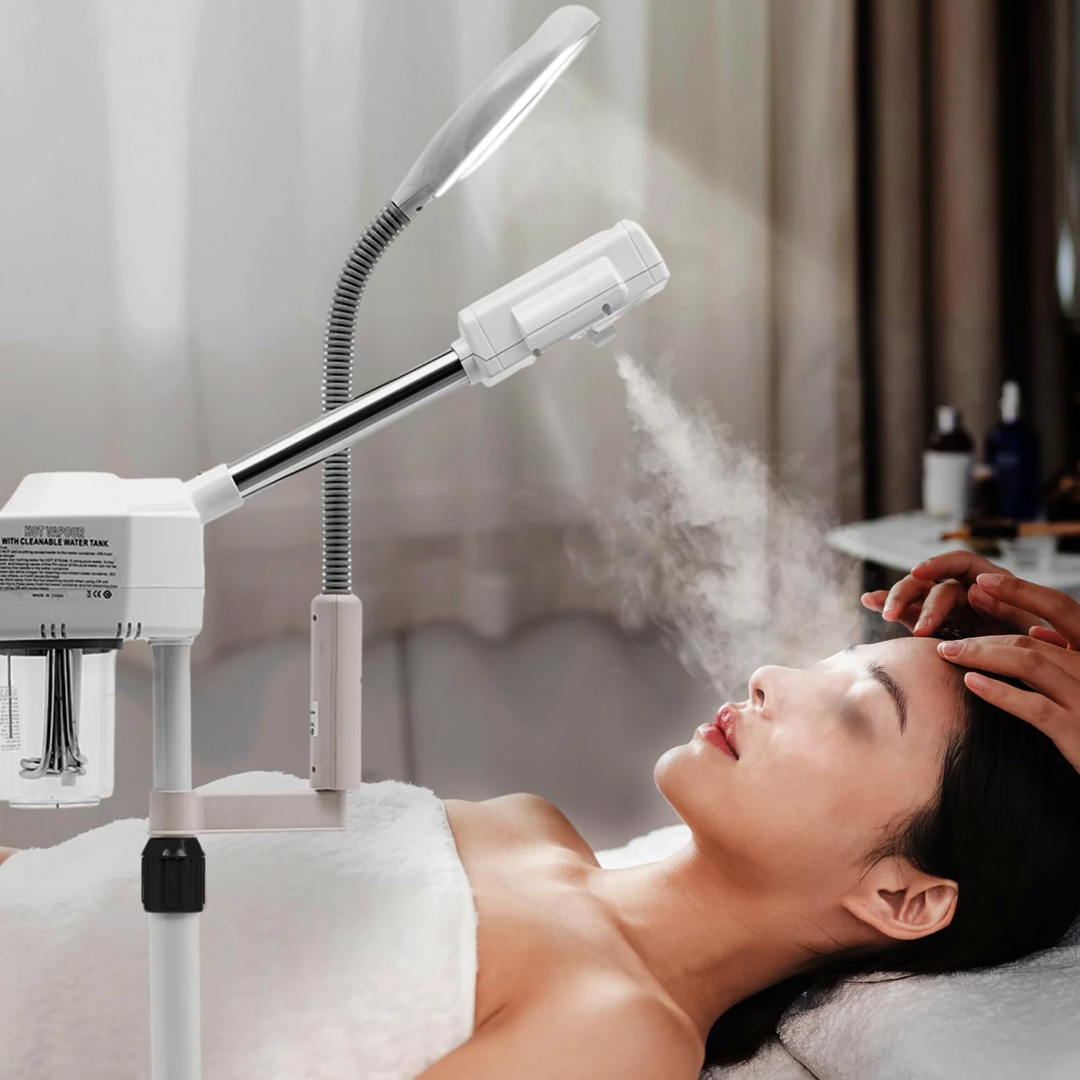Parownik 2 w 1, lampa z lupą, gorąca lampa z lupą, streamer ozonowy z lampą UV Lanmp i zbiornikiem na wodę, do spa, salonu, piękna, wielofunkcyjna twarz