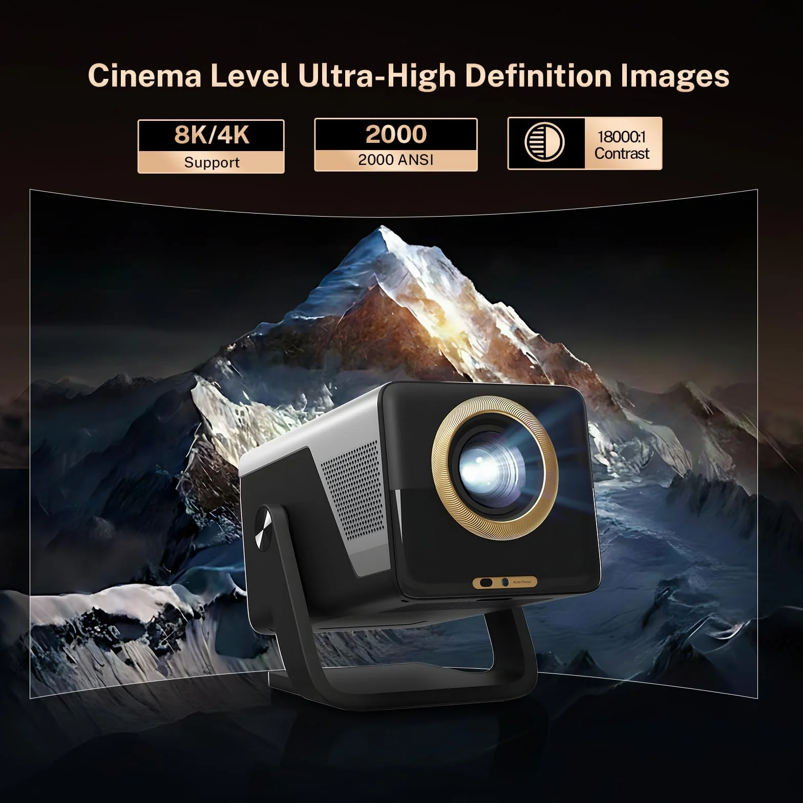 2026 nowy projektor 2000ANSI Smart Projektor Full HD Native 1080p Android14, wbudowane aplikacje autofokus/obsługa Keystone 4K, projektor kina domowego WiFi6 i Bluetooth 5.4, do iOS/Switch/PS5