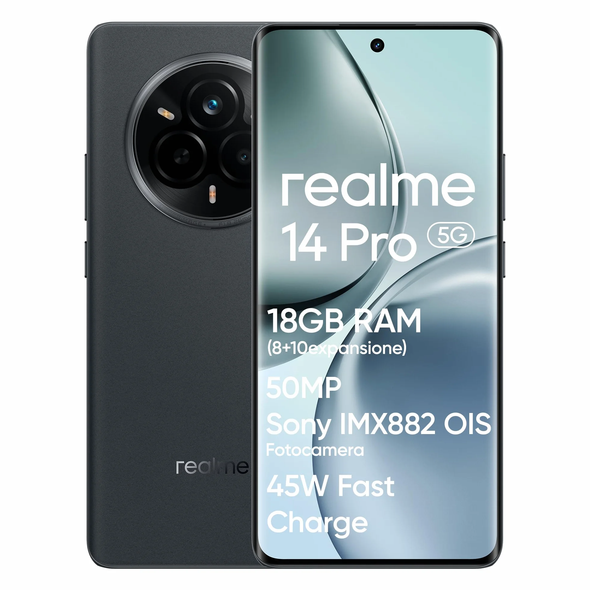 realme 14 Pro 5G Smartfon, 8+256GB, Aparat Sony IMX882 OIS 50MP, Dimensity 7300, Zakrzywiony Wyświetlacz 120Hz, Wodoodporność IP69, Bateria 5260mAh, Szybkie Ładowanie 45W SUPERVOOC, Szary