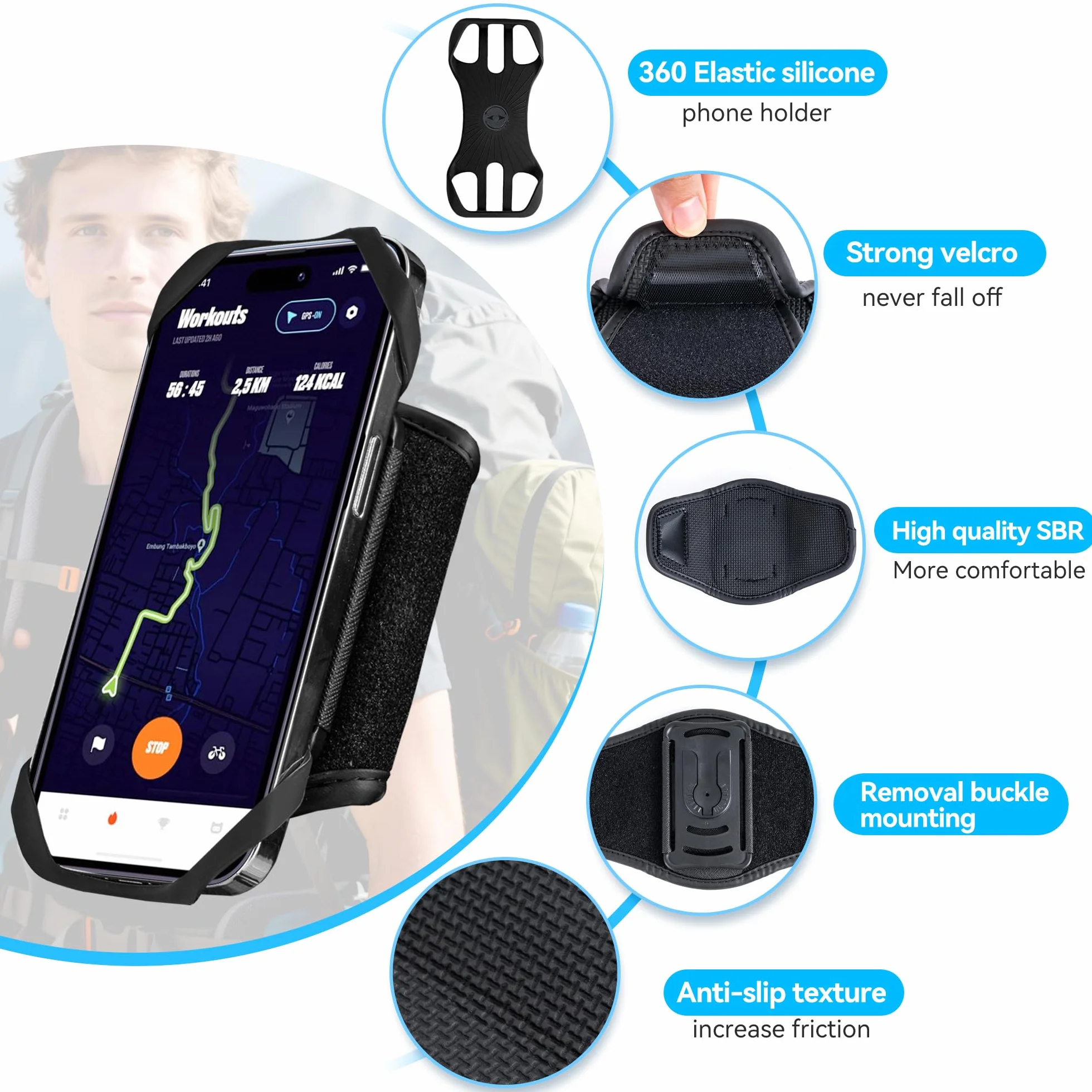 Plecak na telefon, klips na pasek do plecaka 2 w 1 i uchwyt na telefon do iPhone'a 11.4-17.8 cm, obracany o 360°, zdejmowany, bezpieczne dopasowanie 4-7 cm szerokie paski plecaka, idealny na