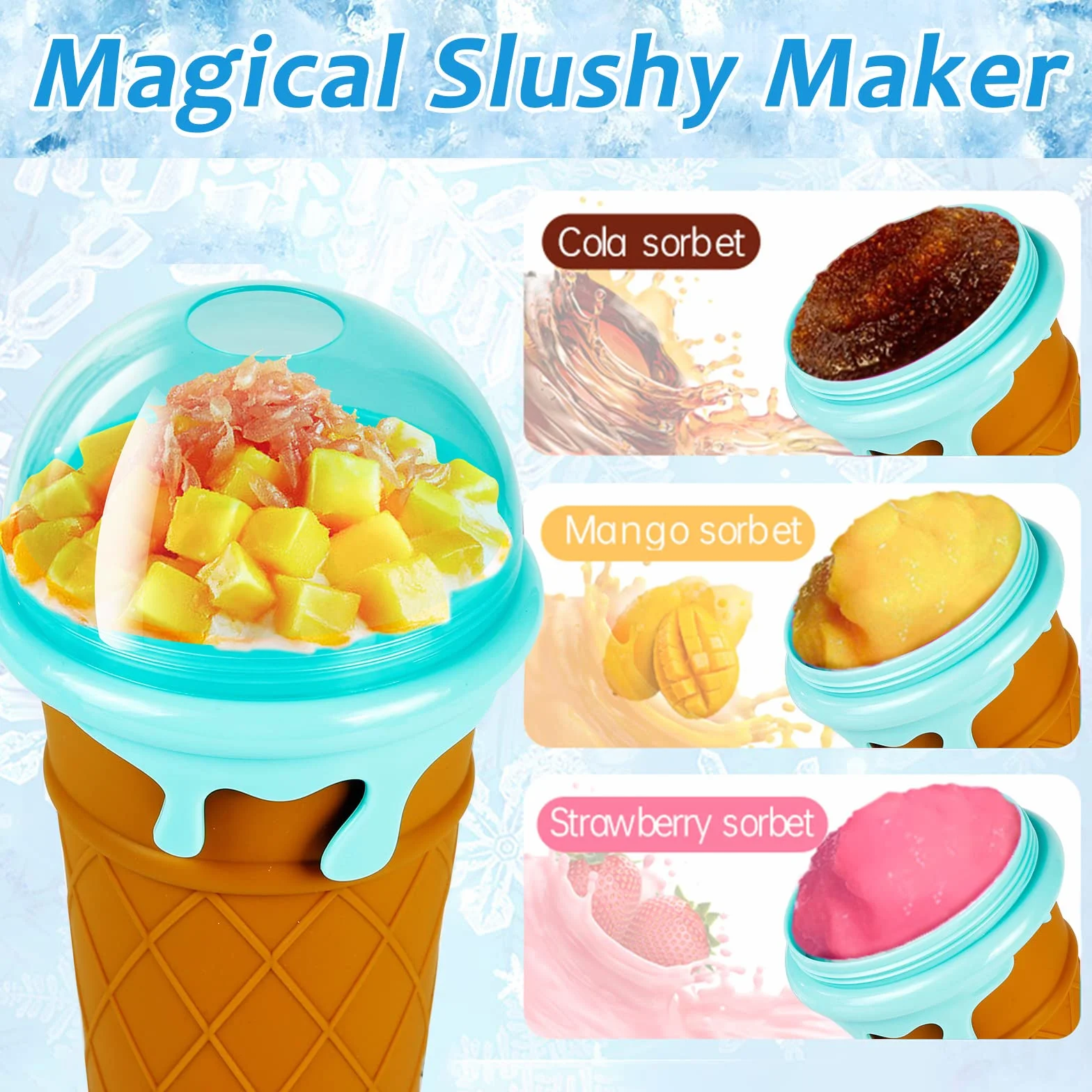 Silikonowy Kubek Slushy Maker 500 ml 2 w 1 ze Słomką i Łyżeczką