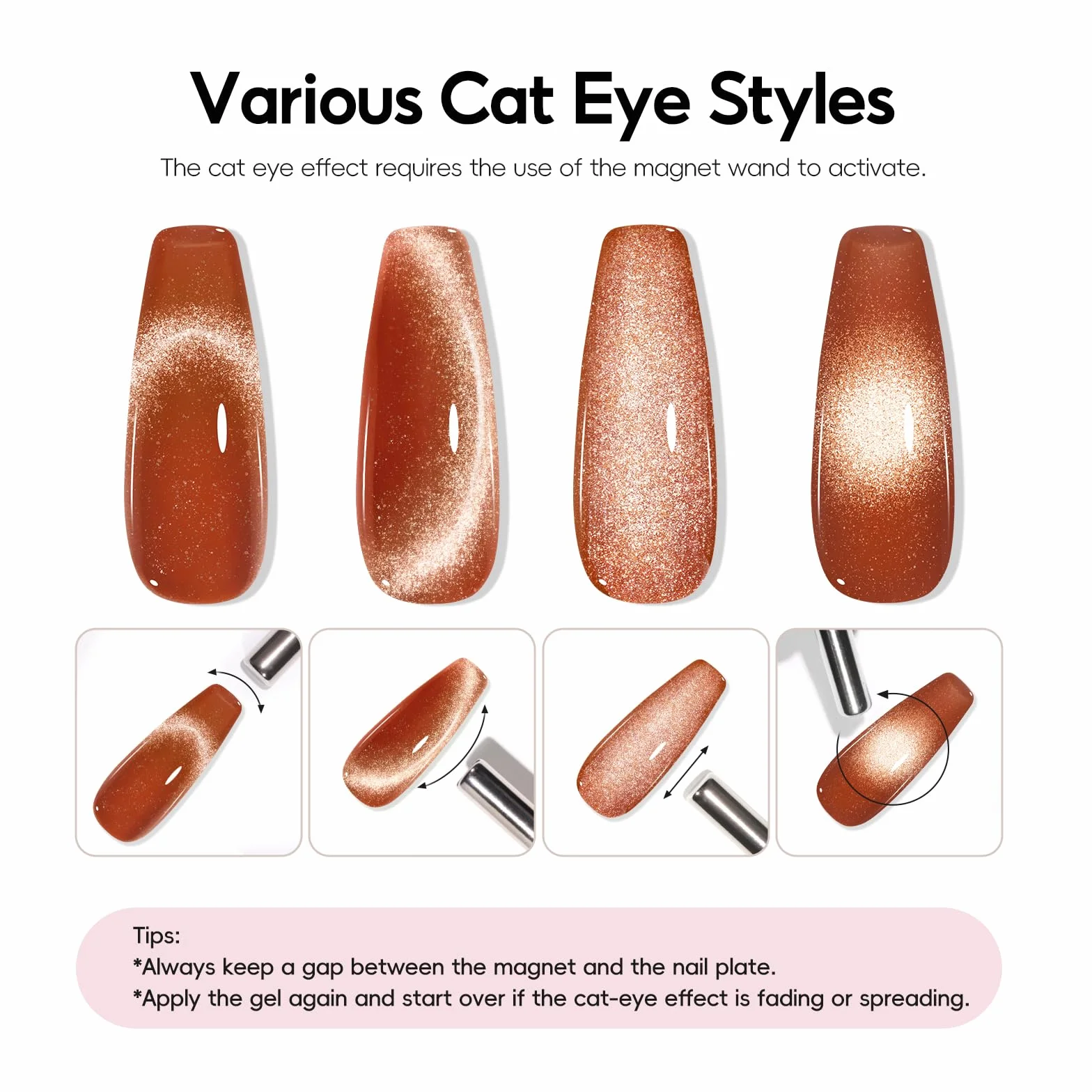 PEACECOLOR Lakiery żelowe Cat Eye, 6 kolorów, brązowe, różowe, magnetyczne, zmywalne, UV/LED, holograficzne lakiery żelowe Cat Eye z magnesem do zdobień paznokci w salonie i w domu, 10 ml