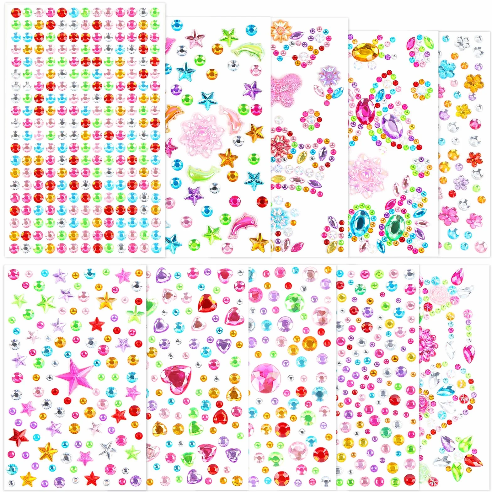 Vicloon 2300+ brokatowe naklejki na twarz do dekoracji twarzy 10 sztuk diamentowych brokatowych naklejek samoprzylepnych na twarz do dekoracji paznokci dla dzieci DIY DIY karty