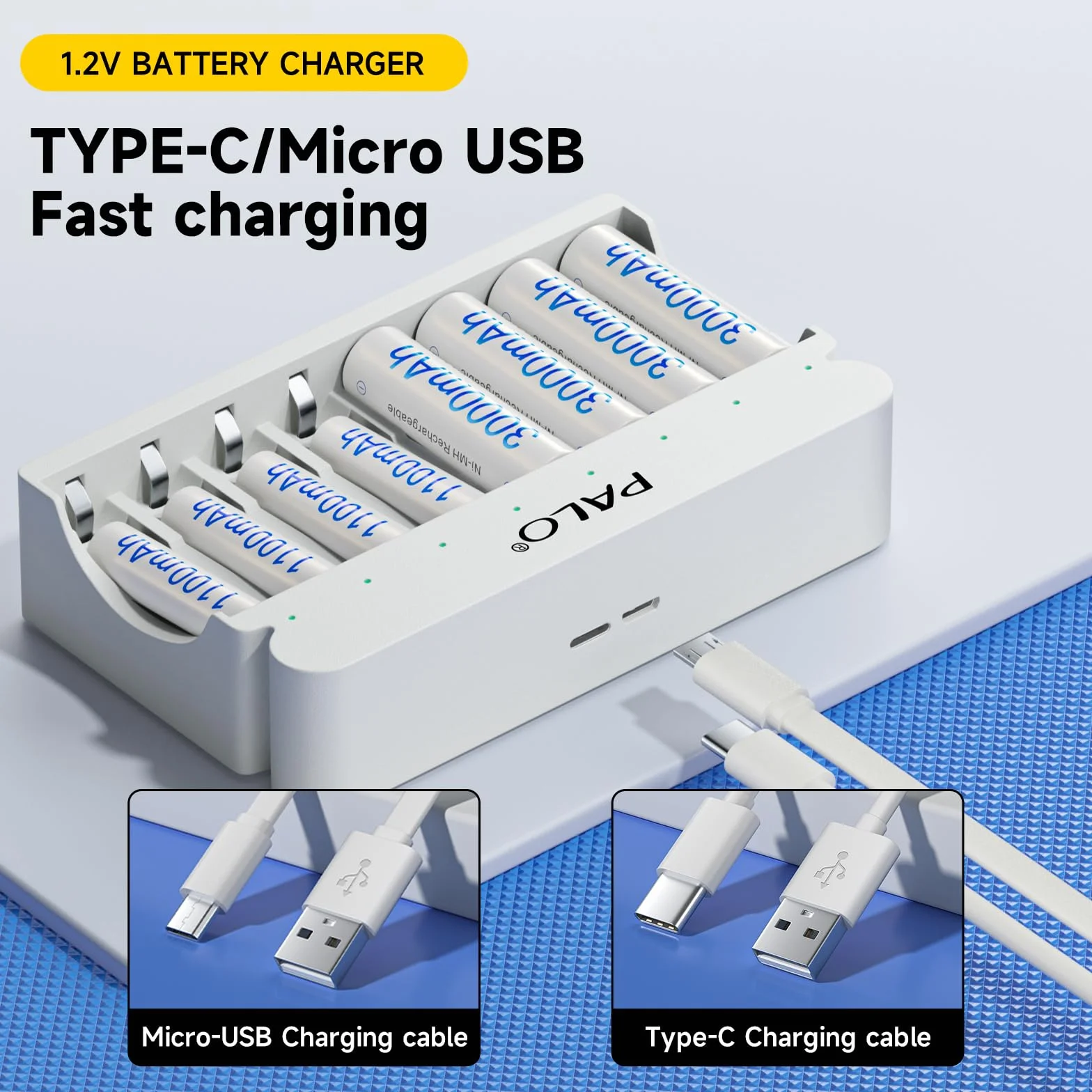Akumulatory AA z ładowarką, 8 gniazd 5 V/2 A, przenośne szybkie ładowanie USB do akumulatorów Ni-MH 1,2 V, niezależne ładowanie, 12 akumulatorów AA z ładowarką