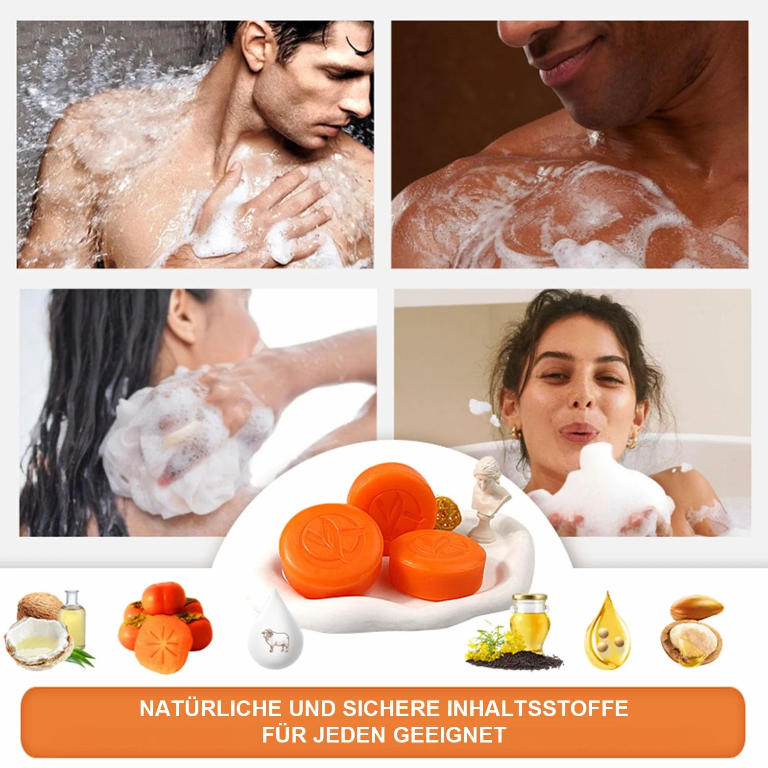 Persimmon Soap 2-pak, naturalne mydło dezodorujące i nawilżające w kostce, mydło naturalne do delikatnej pielęgnacji całego ciała i okolic intymnych, złuszczające do kontroli zapachu ciała