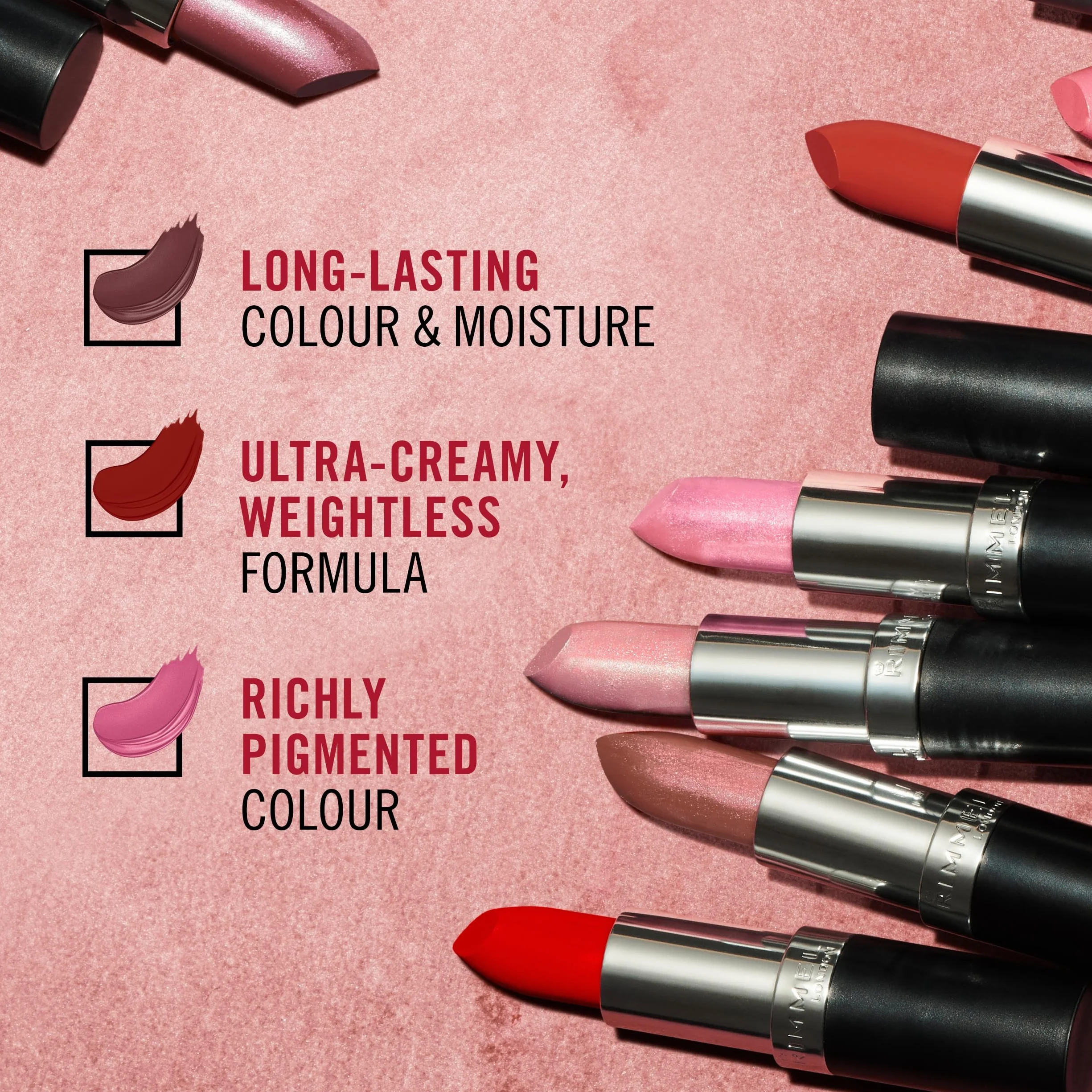 Rimmel Lasting Finish Lipstick długotrwała pomadka do ust z witaminami, Sunset Rose, 4 g