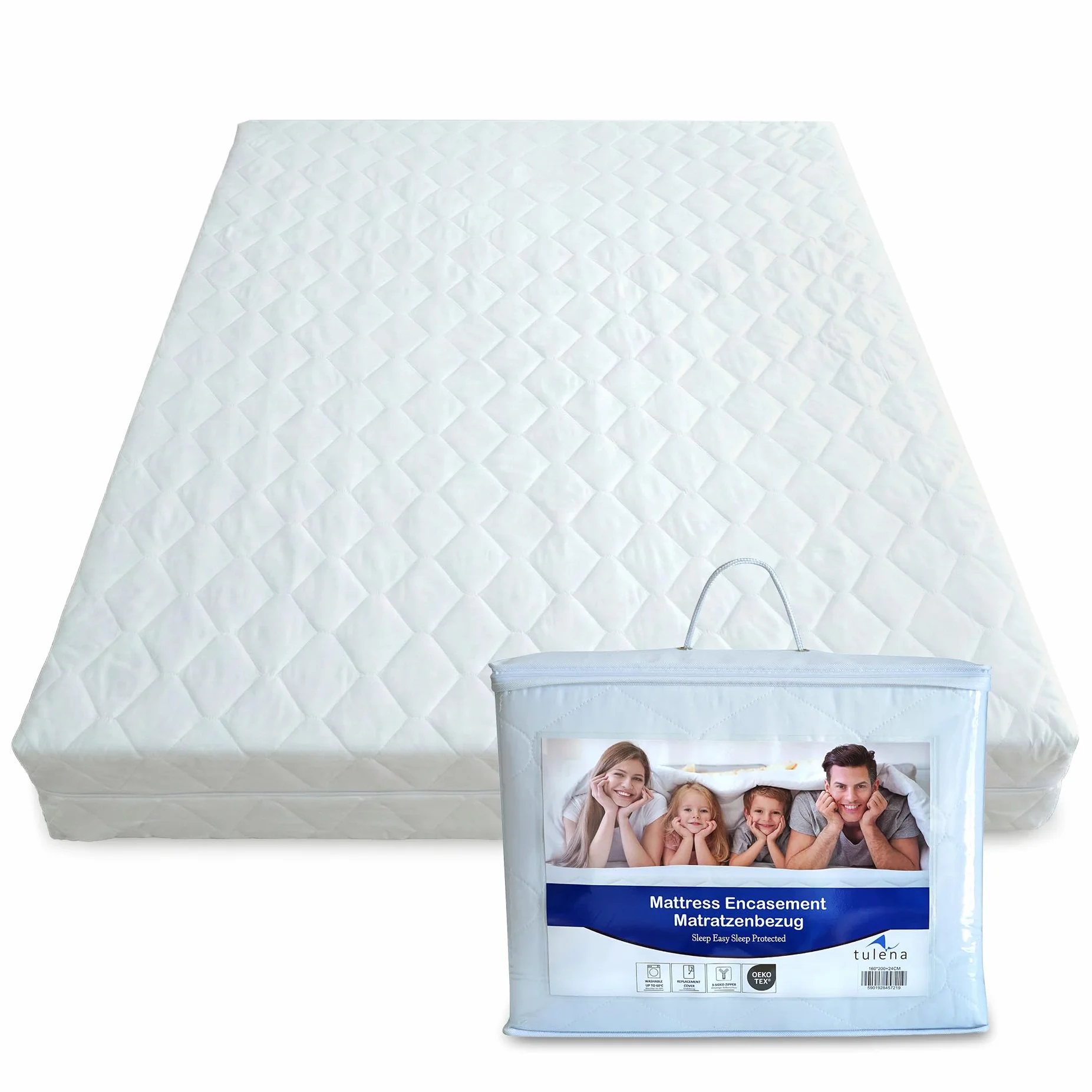 TULENA Pokrowiec na materac 160x200 cm ochraniacz z mikrofibry z zamkiem błyskawicznym biały Öko-Tex