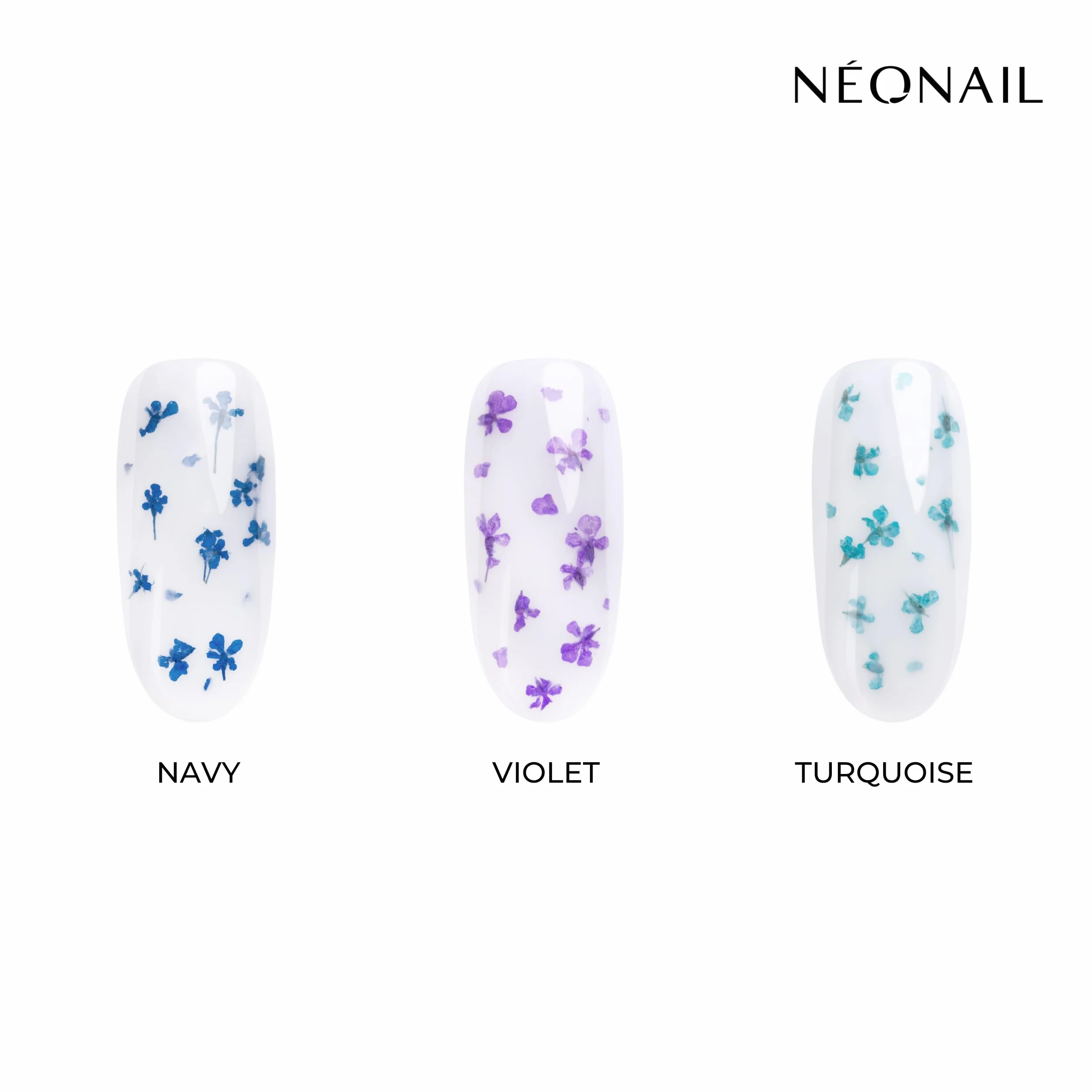 NEONAIL Zestaw ozdób do paznokci - kwiaty - 3 kolory - Navy, Violet, Turquoise