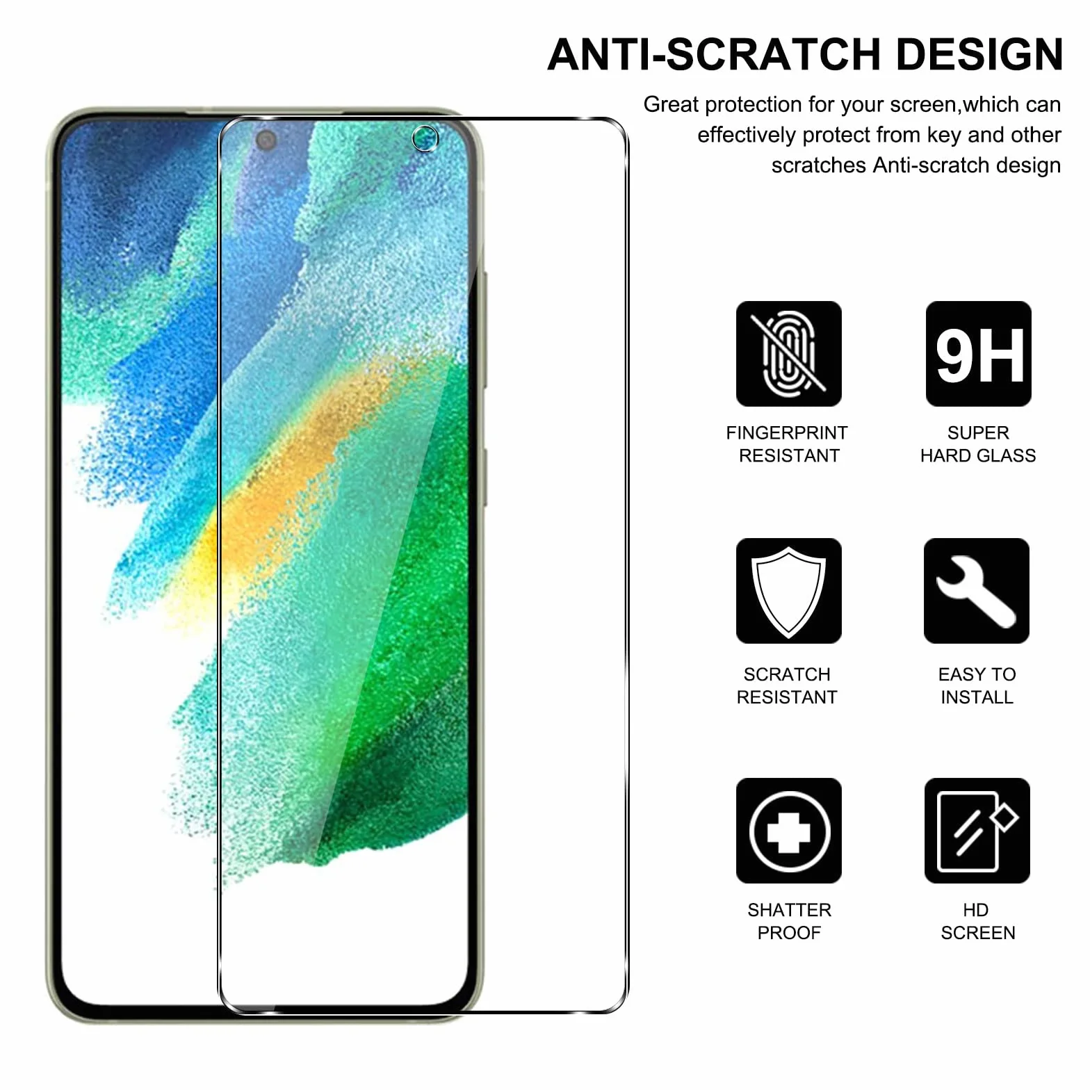 Pnakqil 2 sztuki szkła hartowanego do Samsung Galaxy S21 FE 5G, 6,4 cala, 2 sztuki, folia ochronna na ekran 9H, twardość, odporność na zarysowania, bez pęcherzyków powietrza, łatwa instalacja, 0,33