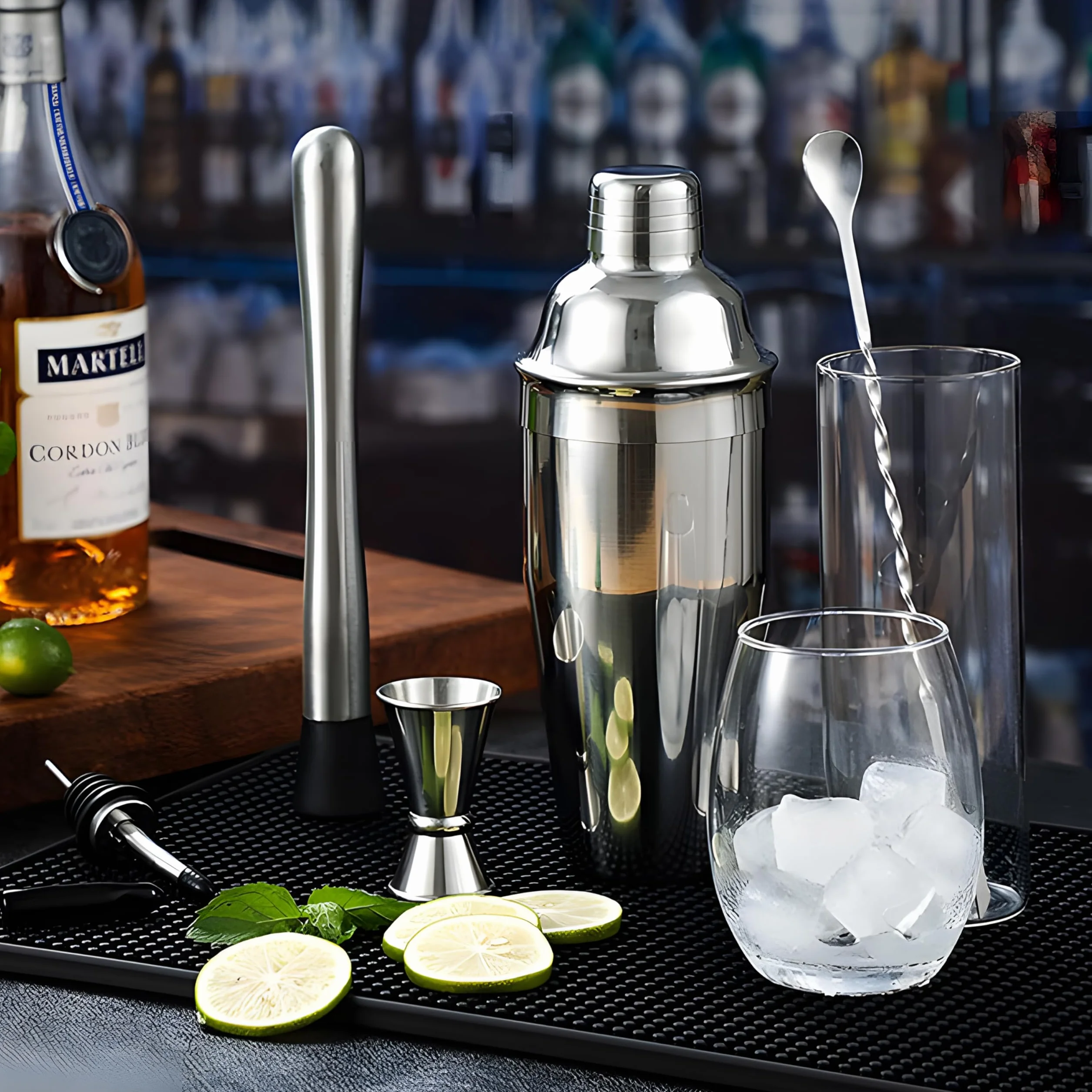 Retoo Zestaw do koktajli, shaker do koktajli, zestaw barowy ze stali nierdzewnej, 750 ml, 6-częściowy zestaw do shaker ze stali nierdzewnej, profesjonalny zestaw do mieszania koktajli, zestaw barowy