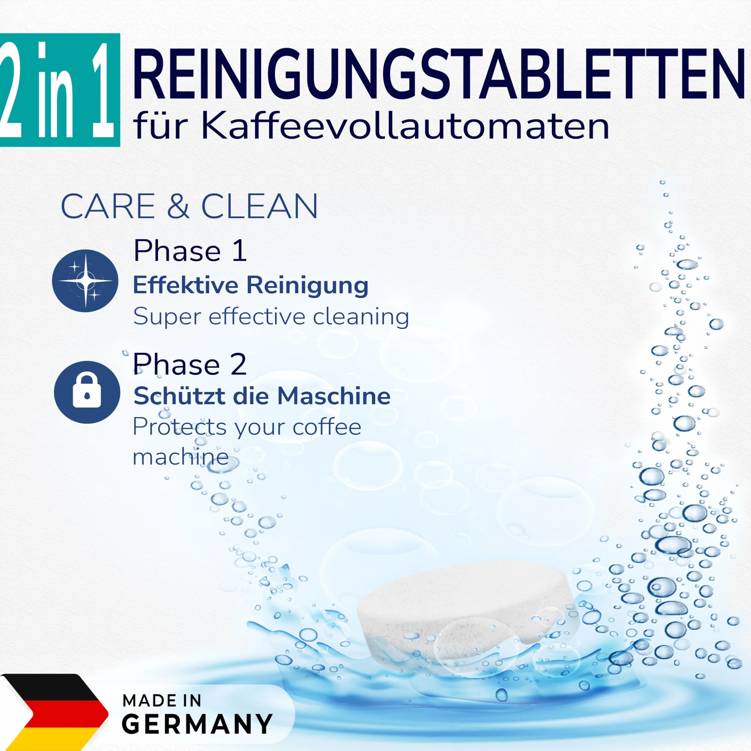 Tabletki czyszczące do ekspresu do kawy, kompatybilne i przetestowane dla Siemens EQ-Series i Krups, 40 x 2 g, przyjazne dla środowiska, bardzo mocna formuła czyszcząca „Made in Germany”