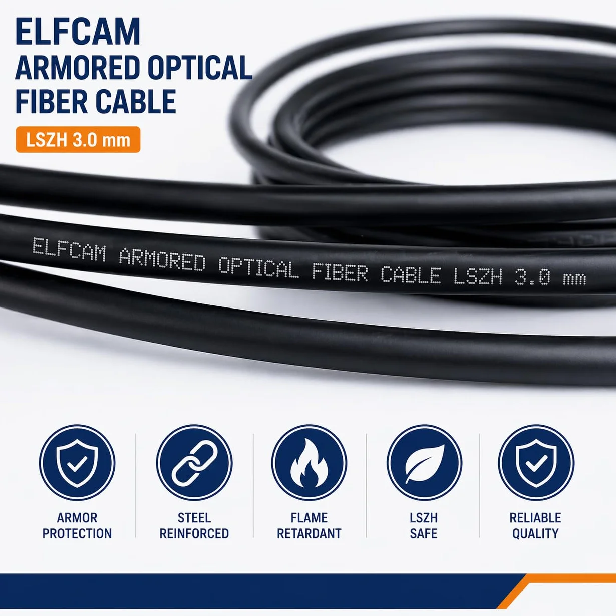 Elfcam® - Stalowy kabel światłowodowy ekranowany na zewnątrz i wewnątrz LC/UPC do LC/UPC OS2 Duplex Pojedynczy 9/125μm LSZH, czarny (100M)