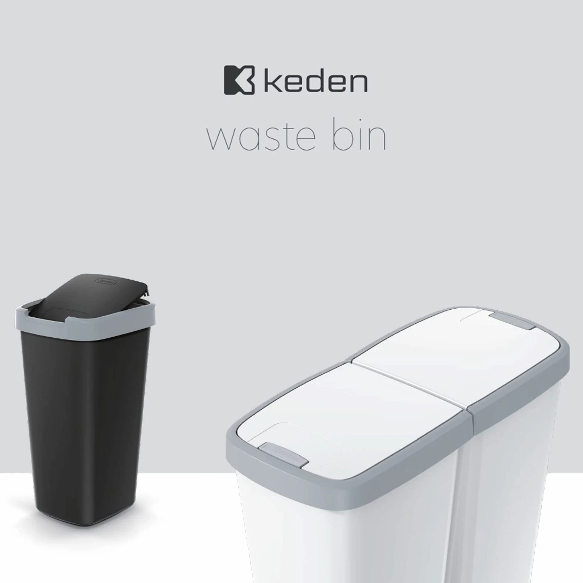 KEDEN Poubelle 2 couvercles indépendants 50L