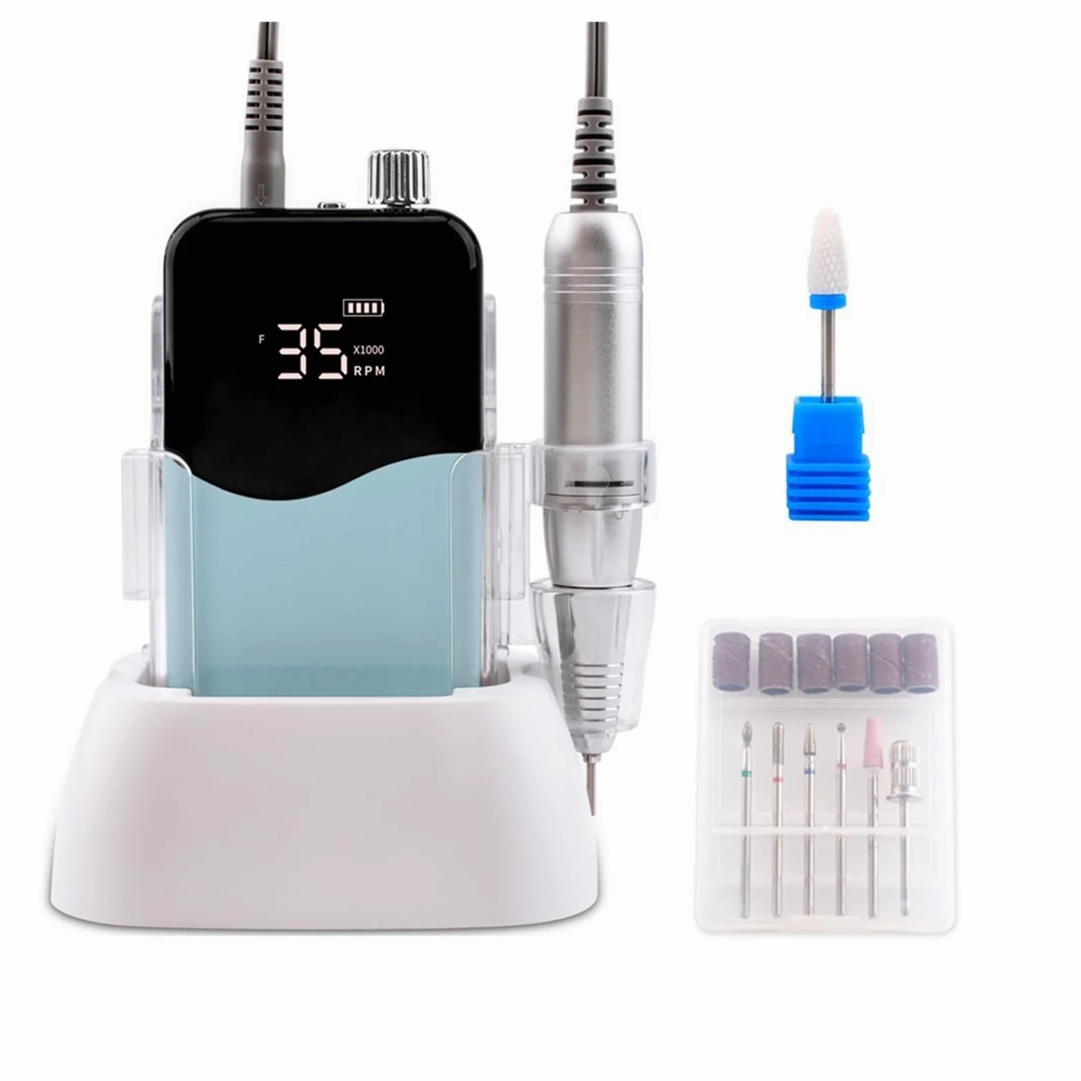 Obcinacz do paznokci, Wave Desktop Cordless Base Elektryczna Wiertarka Do Paznokci 35000rpm Zestaw Wierteł Do Manicure Pedicure Akumulator Bezprzewodowy(Mermaid)