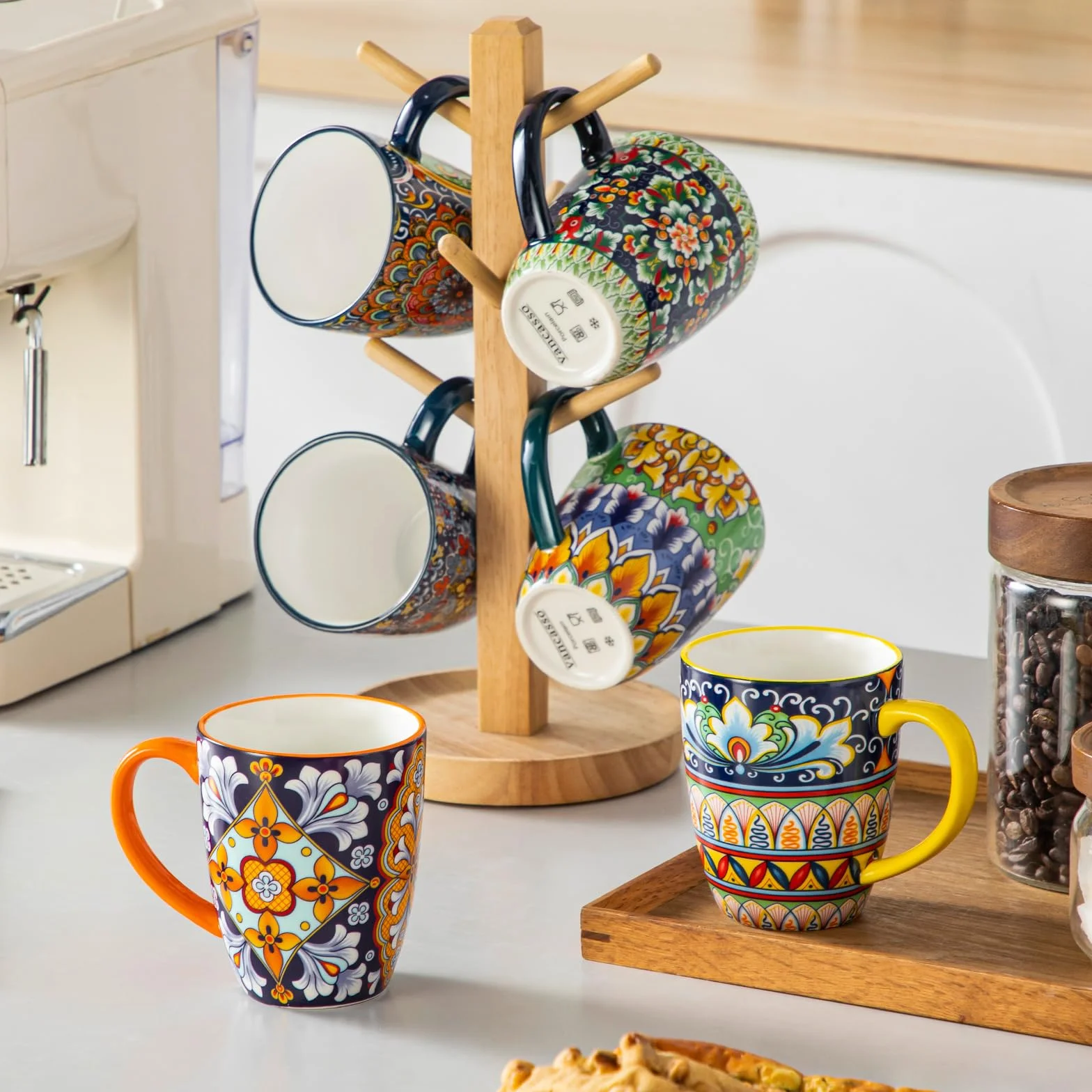 vancasso Zestaw filiżanek do kawy 6-częściowy, zestaw filiżanek SIMI z uchwytem, porcelanowe kubki do kawy 360 ml, czeskie filiżanki do herbaty, zestaw do kawy dla 6 osób