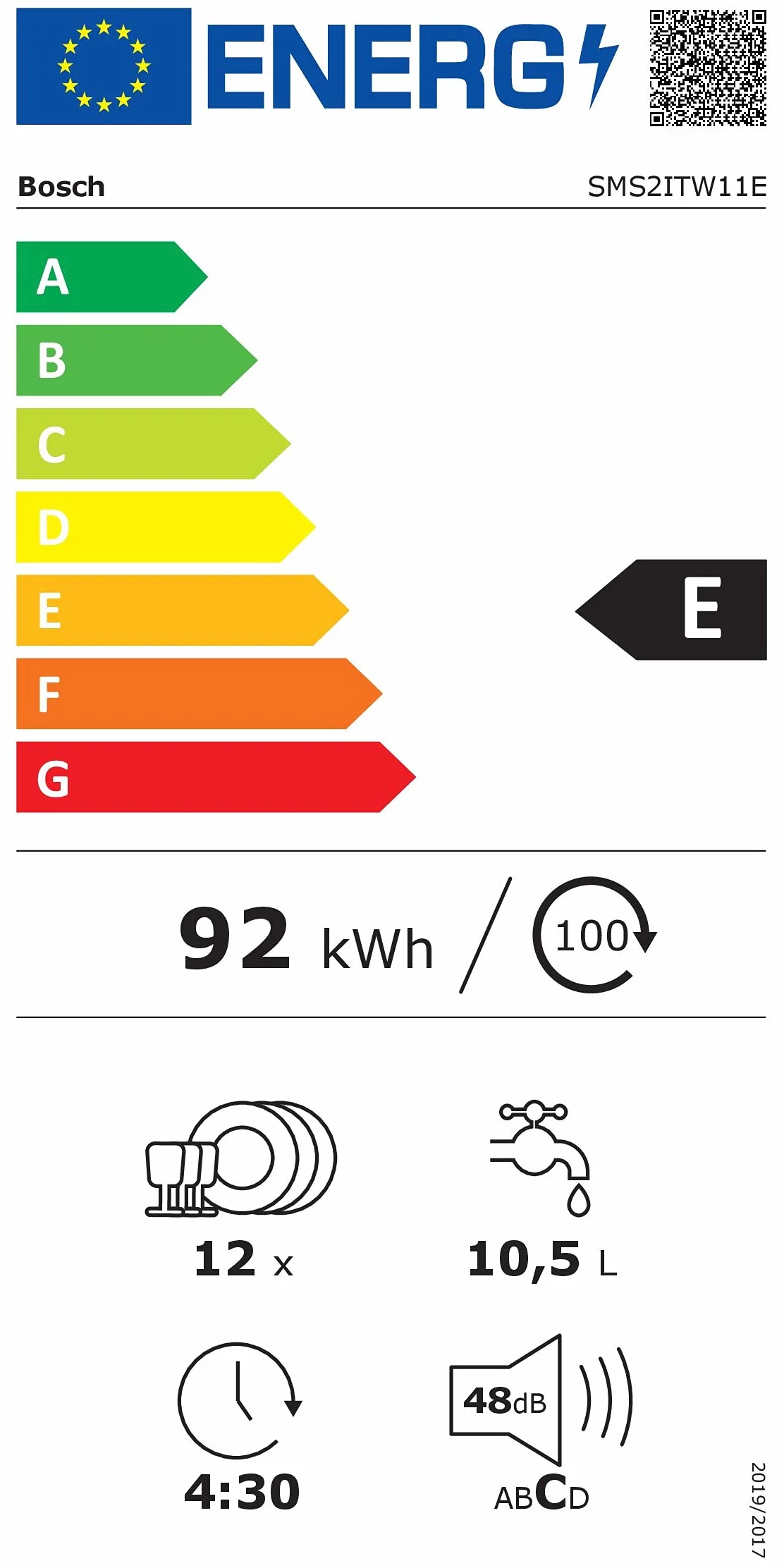 Bosch SMS2ITW11E Seria 2 Zmywarka swobodnie pozycjonowanie 60 cm biały