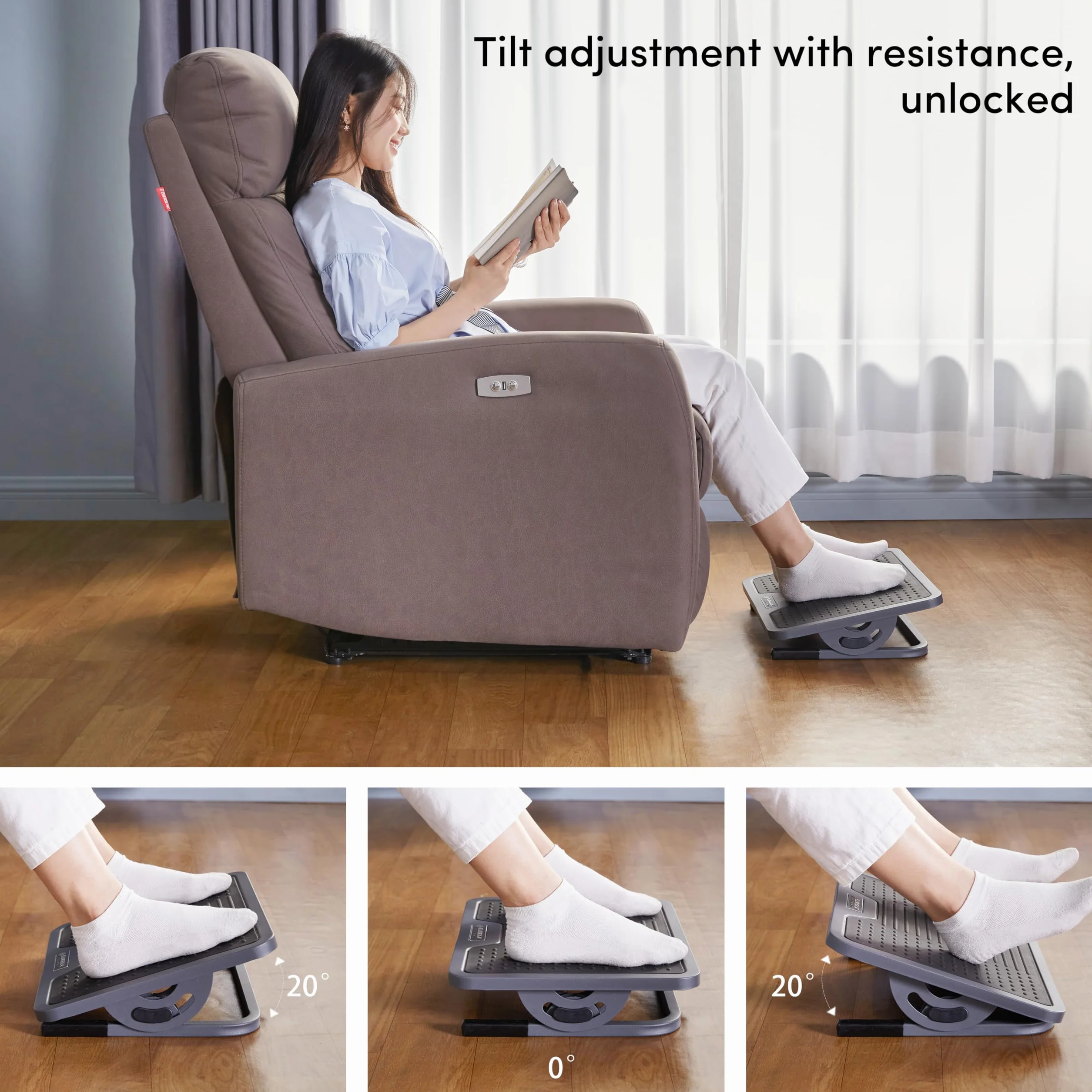 EUREKA ERGONOMIC Regulowany podnóżek z powierzchnią masującą, biurowy podnóżek pod biurkiem z metalową ramą, kąt nachylenia 20 stopni