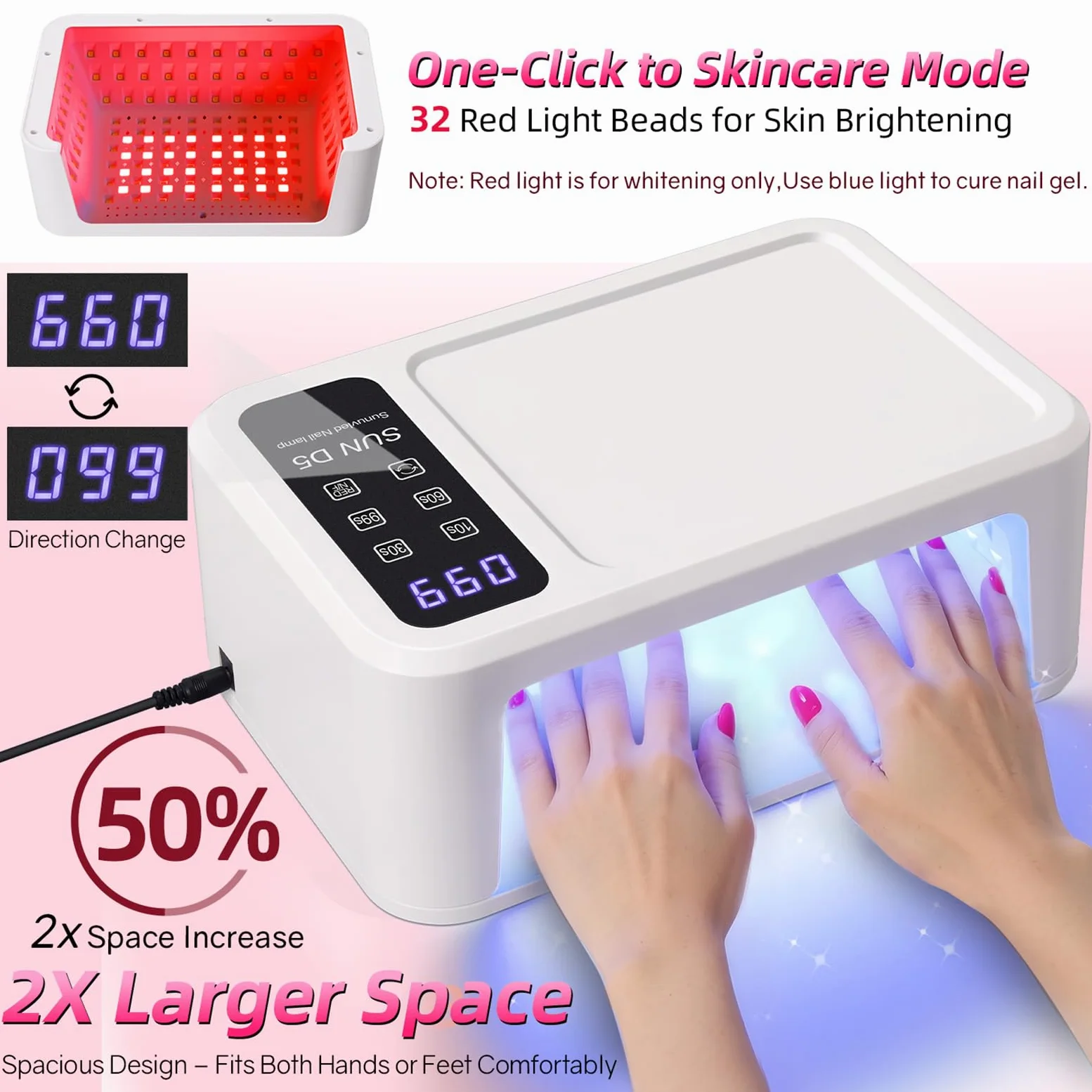 Lampa do paznokci UV LED do lakieru żelowego z 140 diodami LED, konstrukcja dwuręczna, pielęgnacja skóry, czujnik automatyczny, wyświetlacz LCD, 4 timery, profesjonalna szybka suszarka do paznokci i